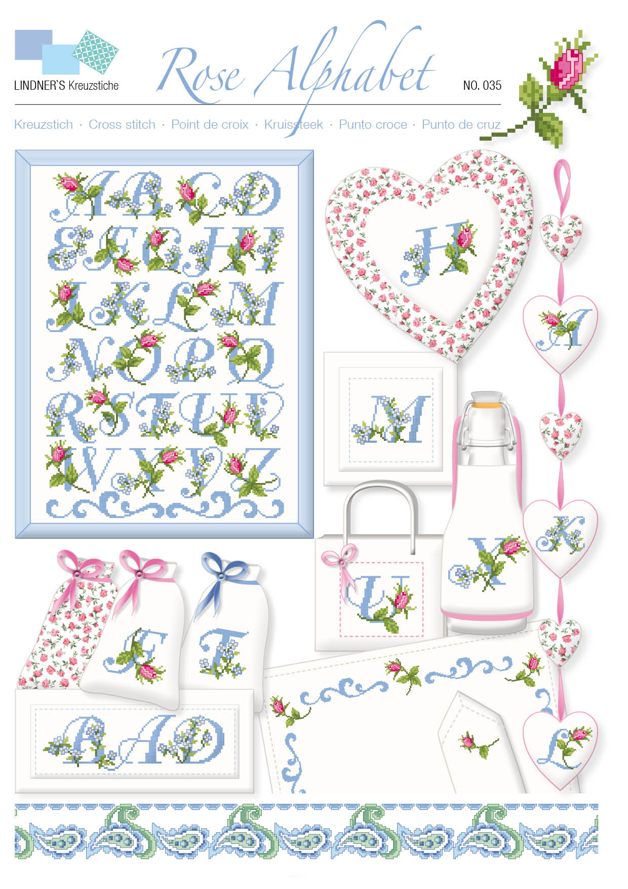 Lindners Cross Stitch Chart Rose Alphabet ePattern
