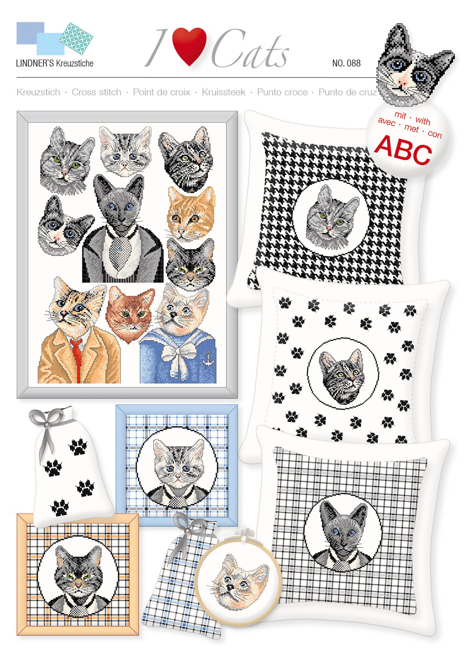 Lindners Cross Stitch Chart I Heart Cats ePattern