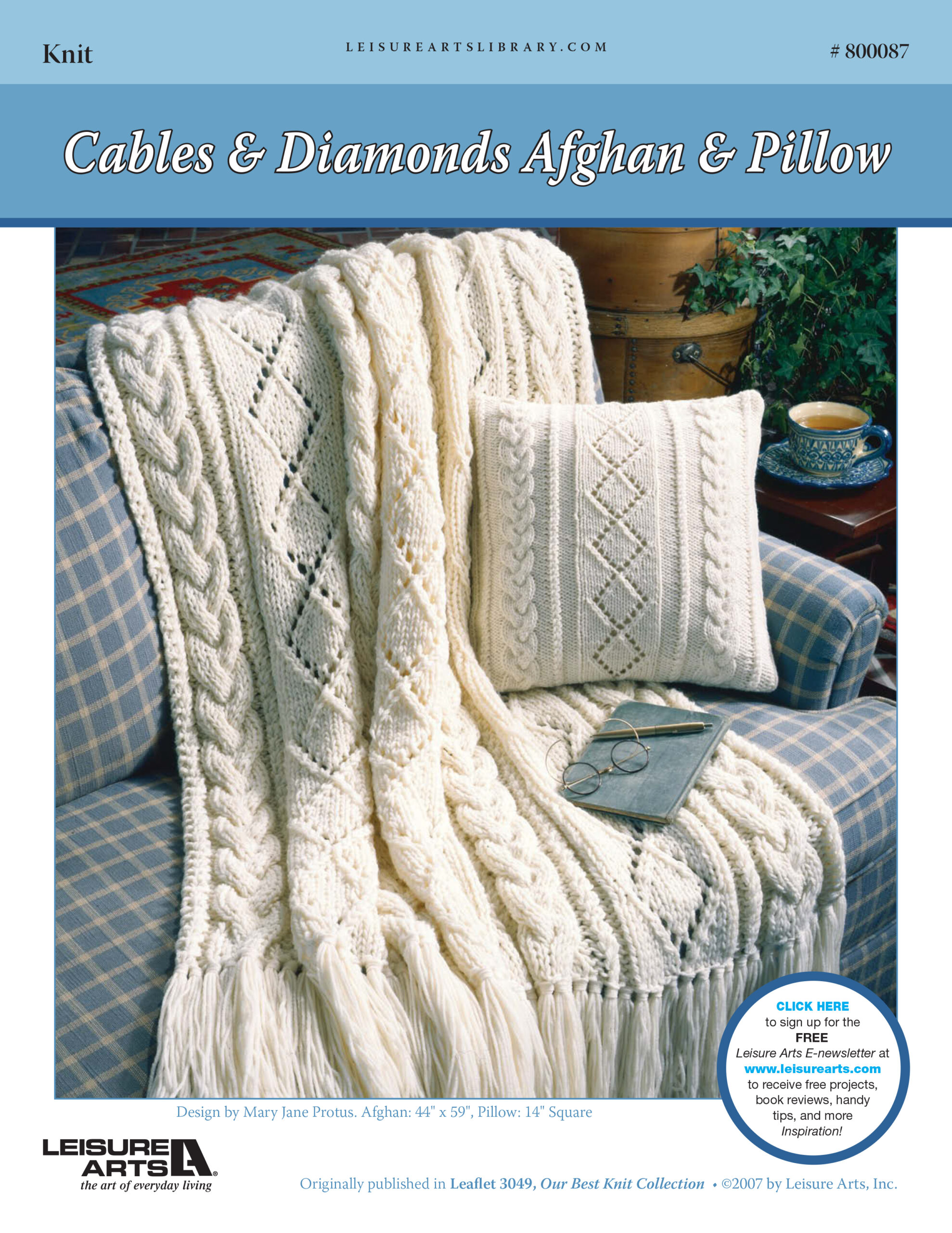 Leisure Arts Our Best Knit Collection Cables Diamonds Afghan Pillow ePattern