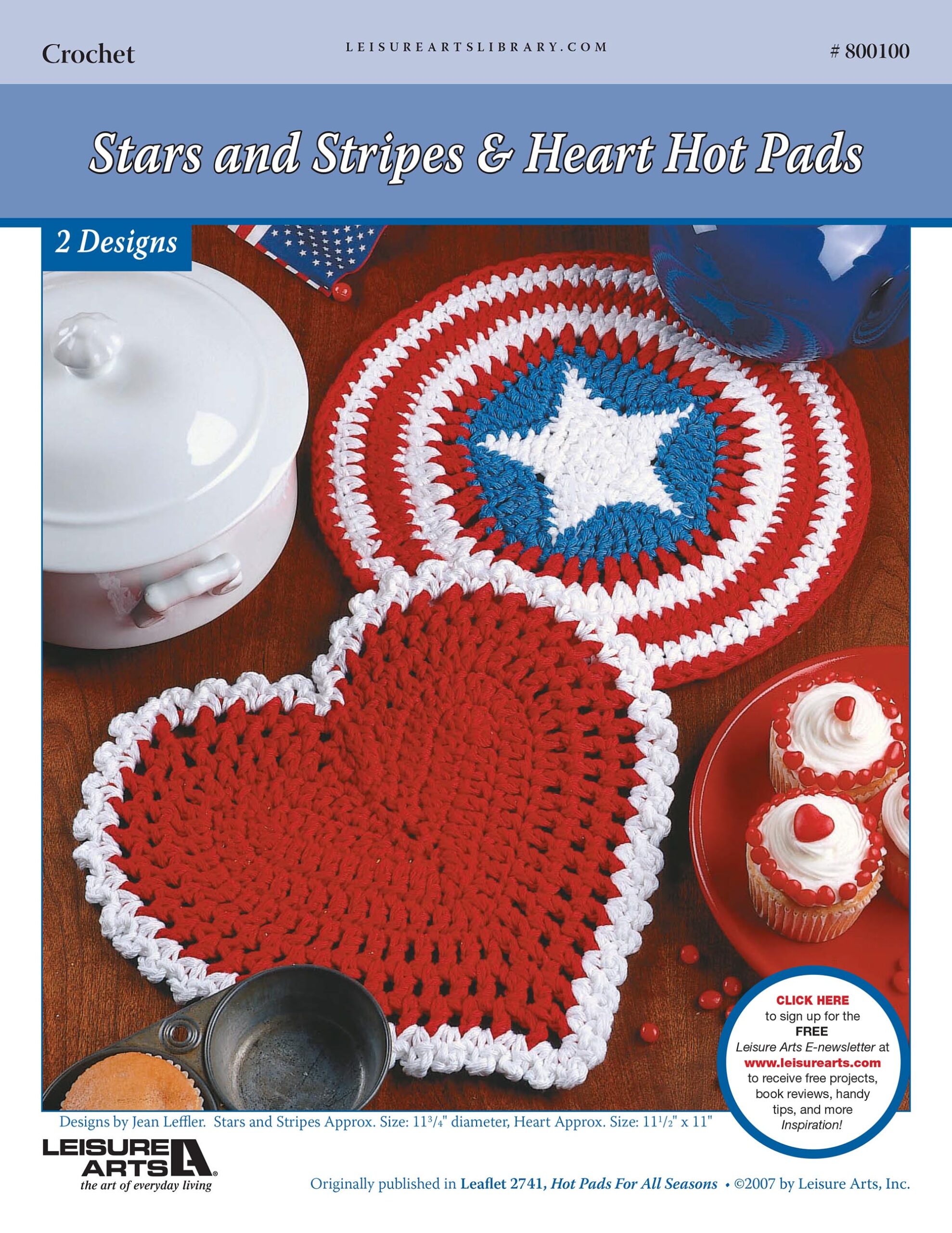 Leisure Arts Stars and Stripes Heart Hot Pads Crochet ePattern