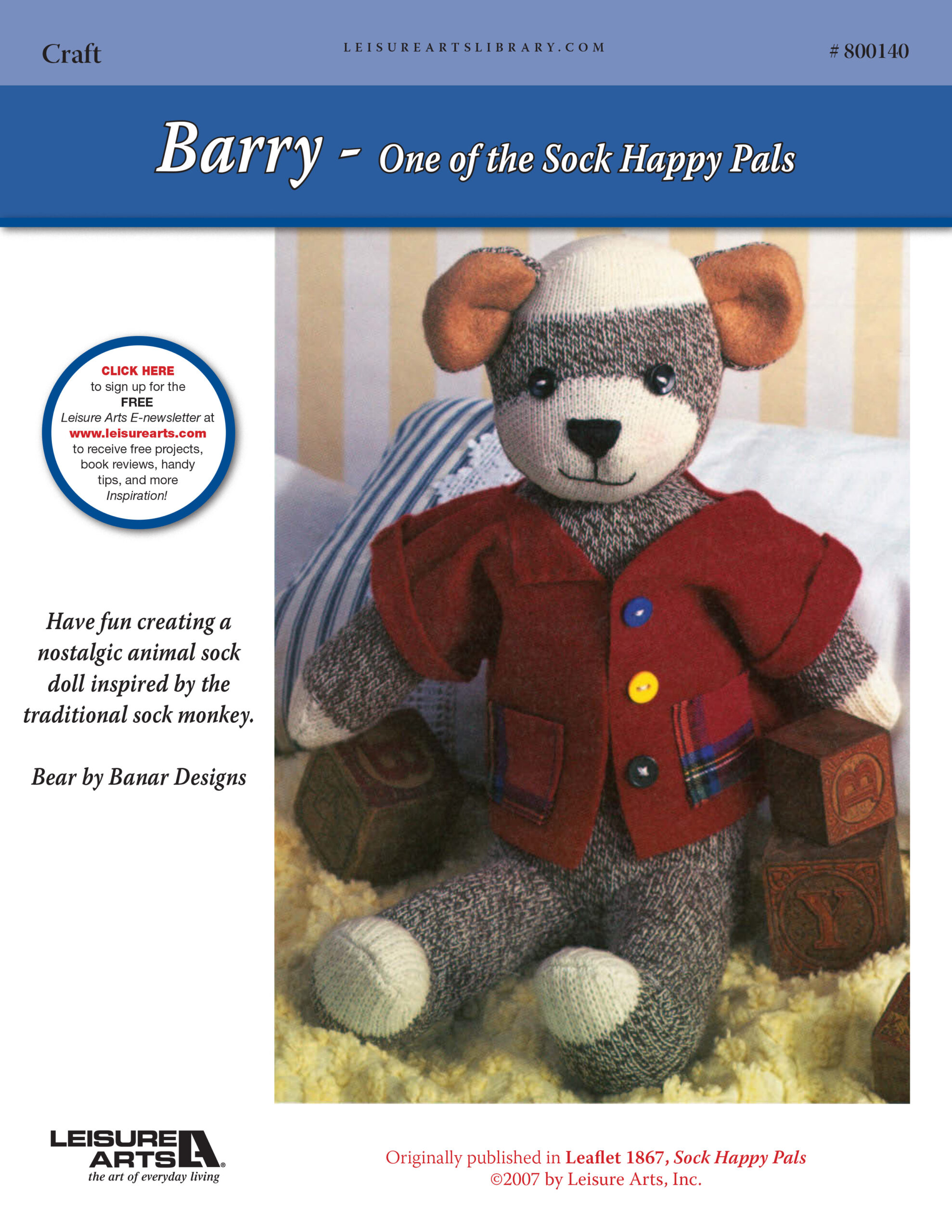 Leisure Arts Barry One of the Sock Happy Pals Sewing ePattern