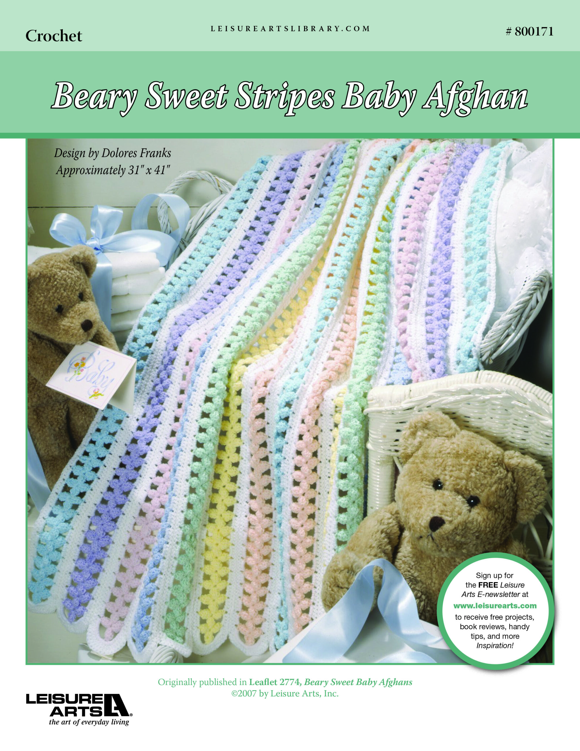 Leisure Arts Beary Sweet Stripes Baby Afghan Crochet ePattern