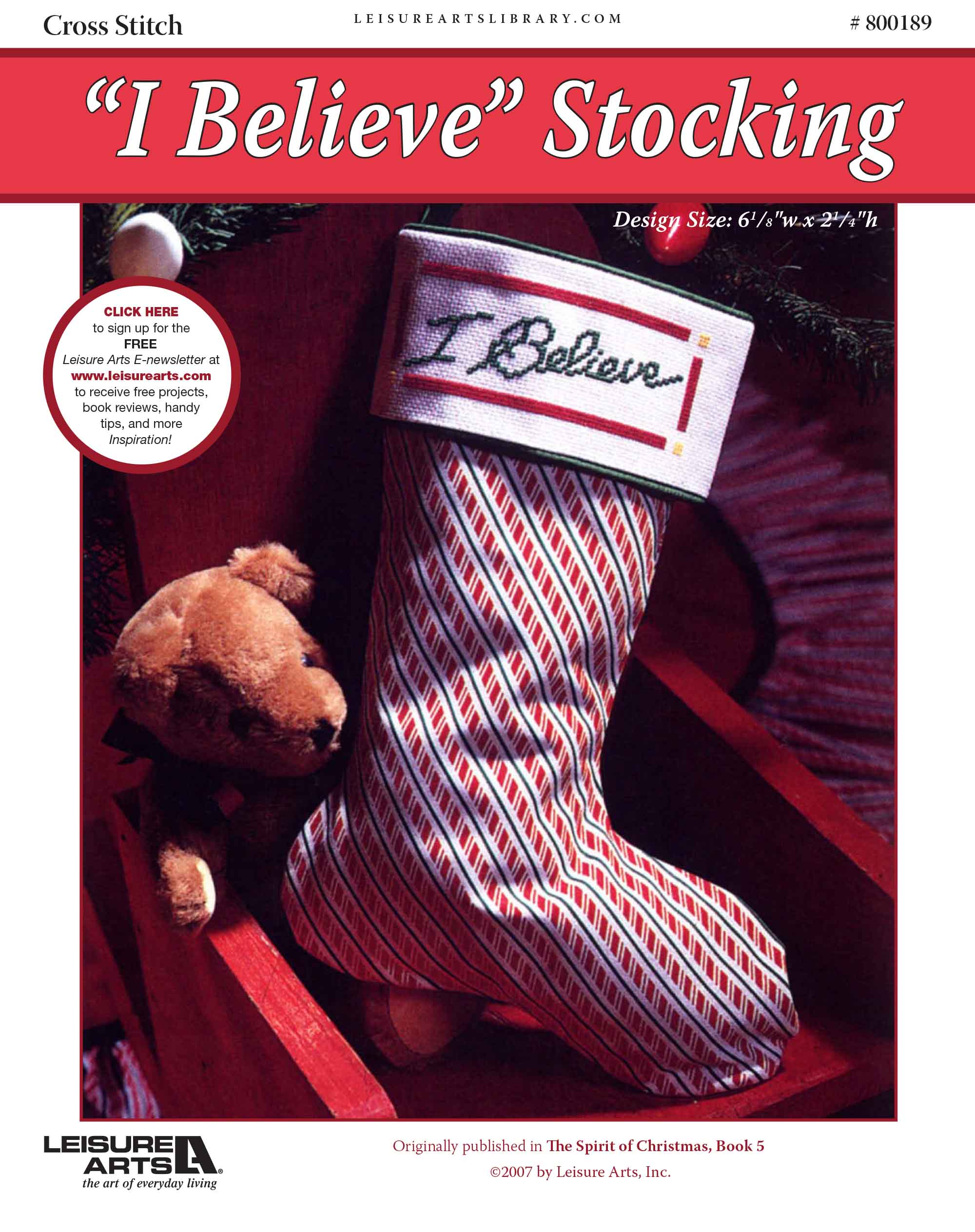 Leisure Arts I Believe Stocking Cross Stitch Sewing ePattern