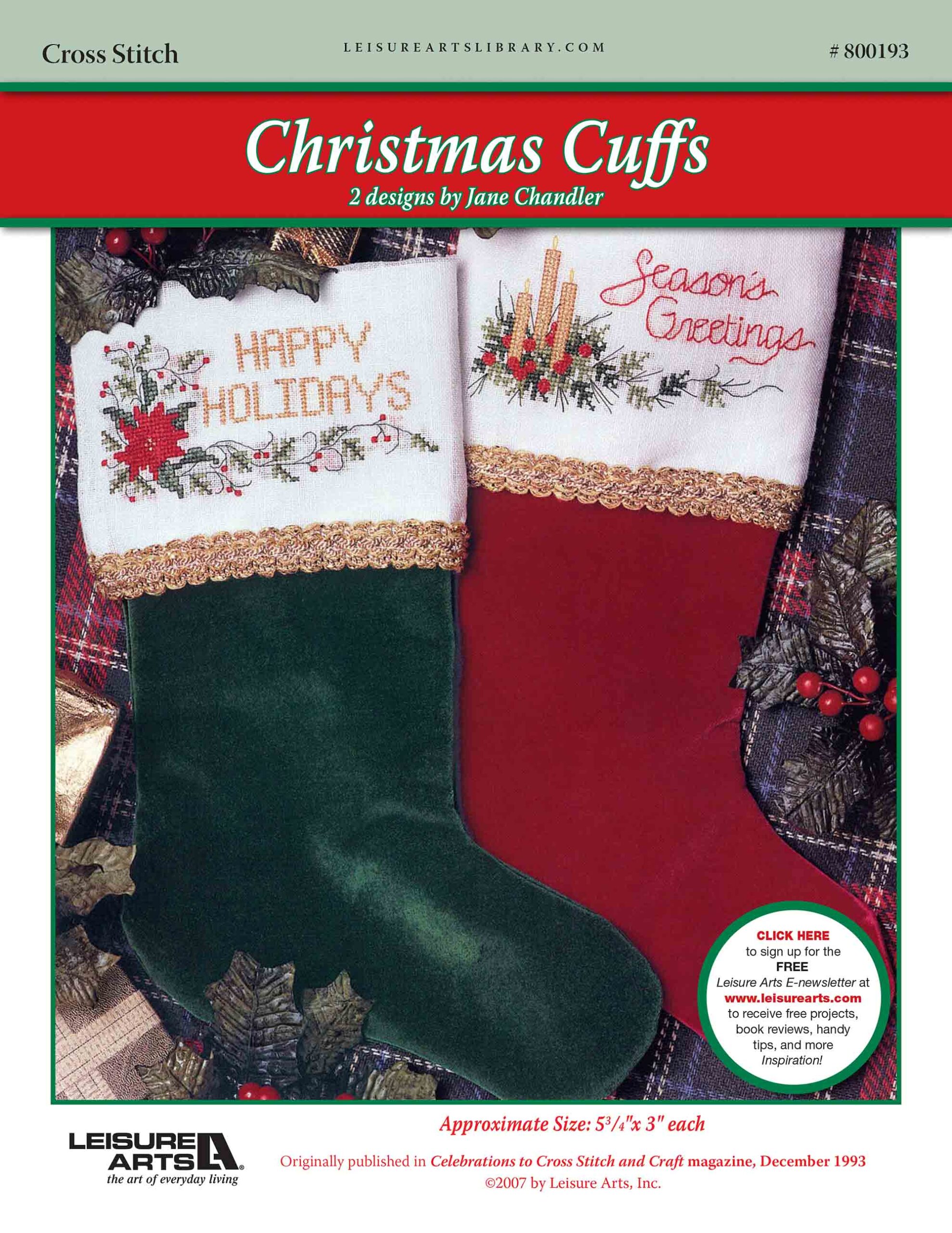 Leisure Arts Christmas Cuffs Stocking Cross Stitch ePattern