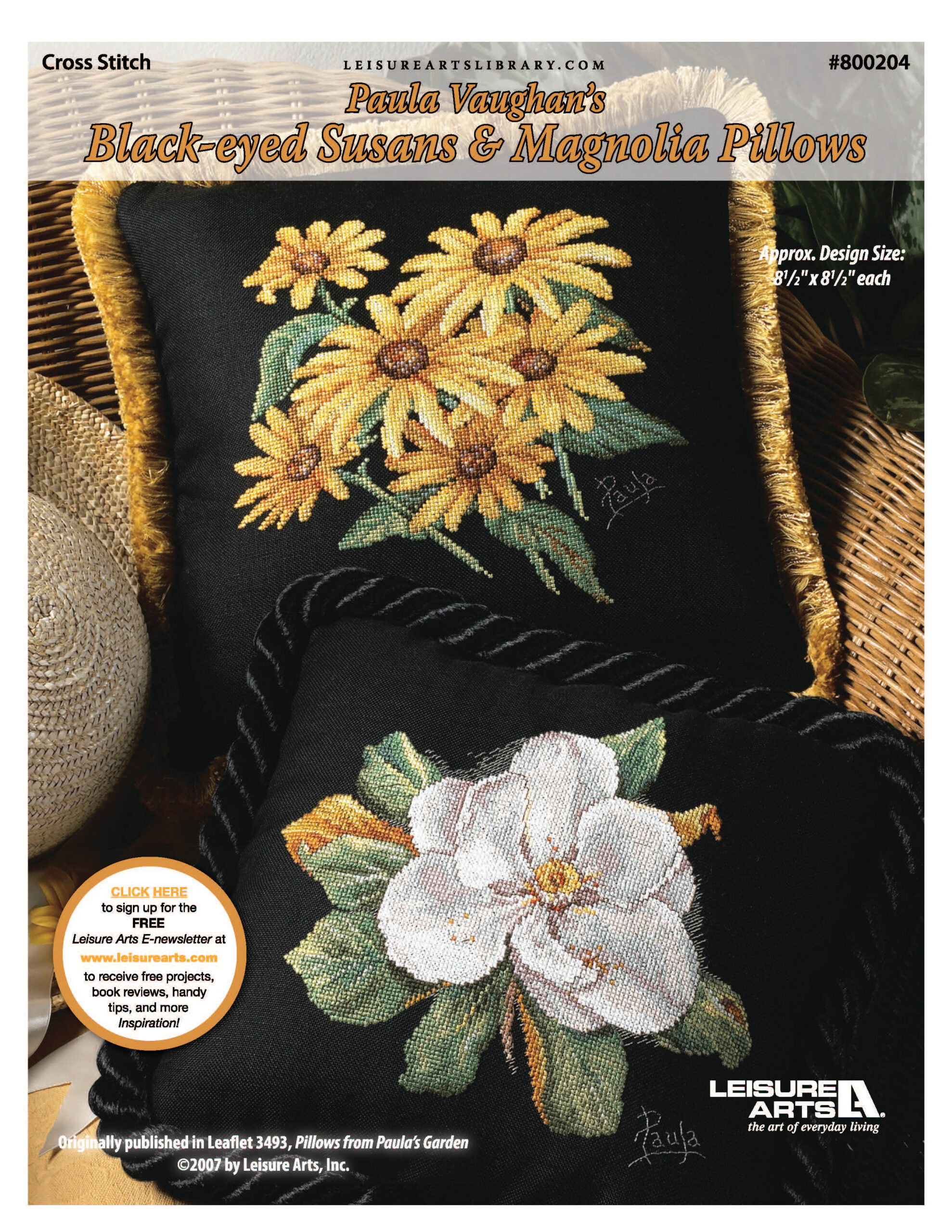 Leisure Arts Paula Vaughans Blackeyed Susans Magnolia Pillows Cross Stitch ePattern