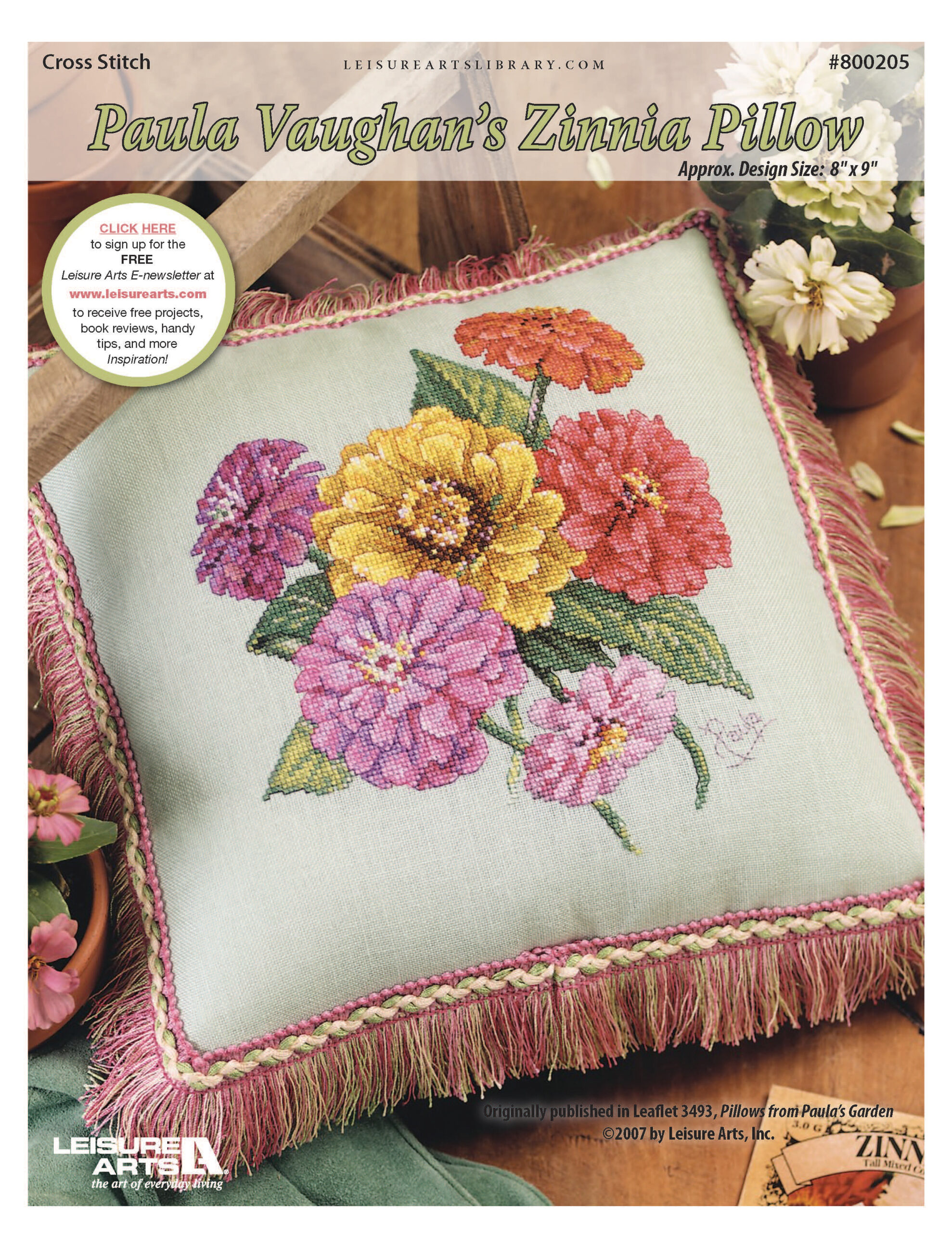 Leisure Arts Paula Vaughans Zinnia Pillow Cross Stitch ePattern