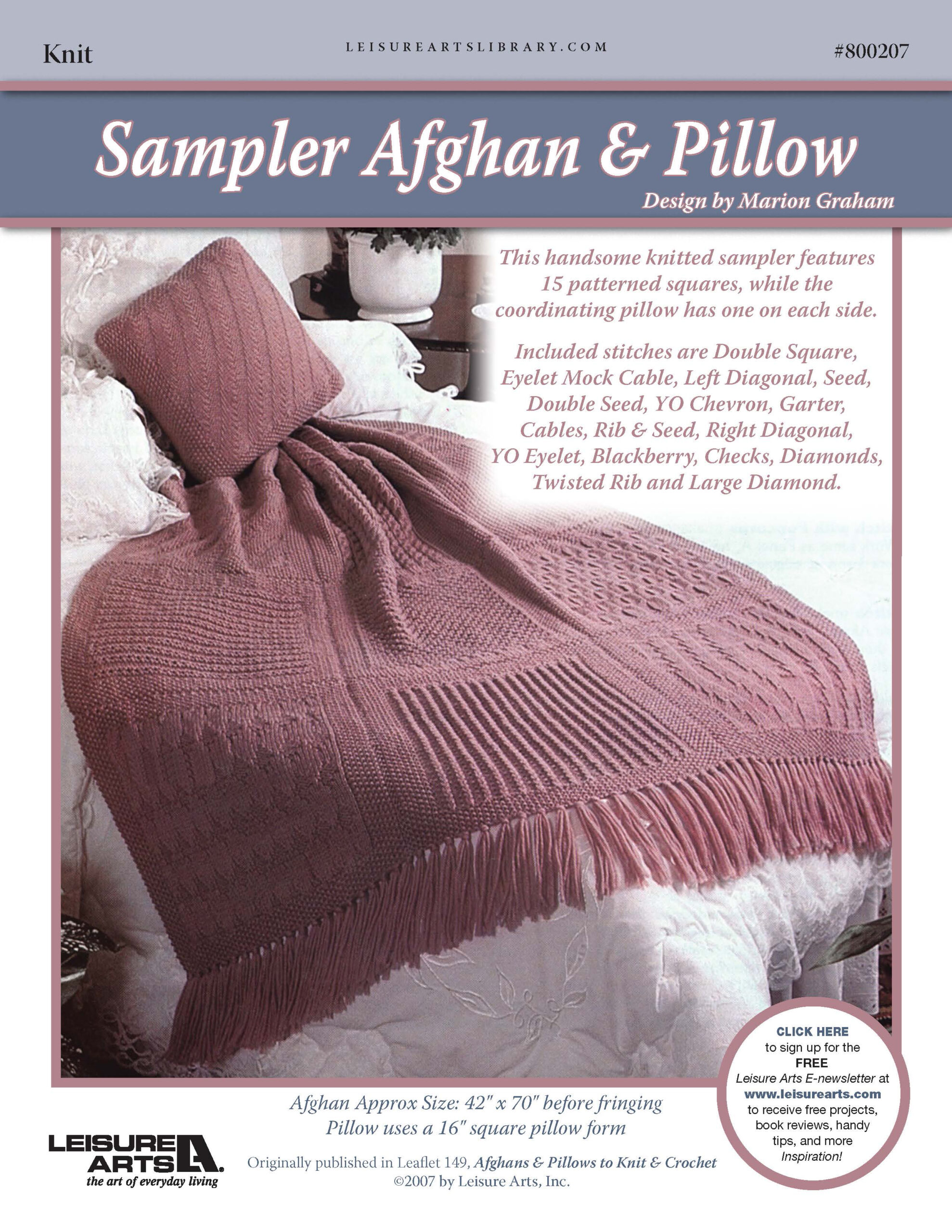 Leisure Arts Sampler Afghan Pillow Knit ePattern