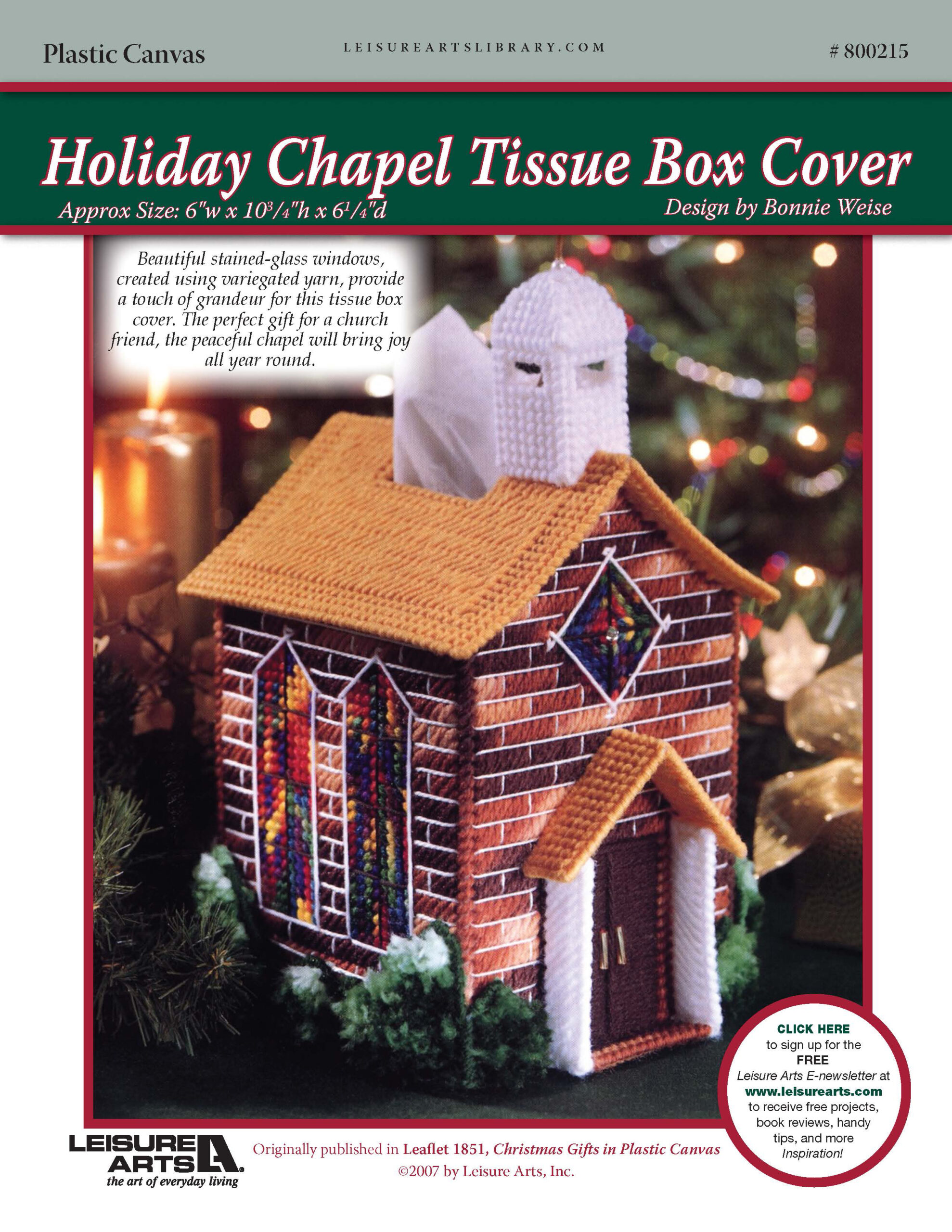 Leisure Arts Christmas Gifts In Plastic Canvas Holiday Chapel Tissue Box Cover ePattern
