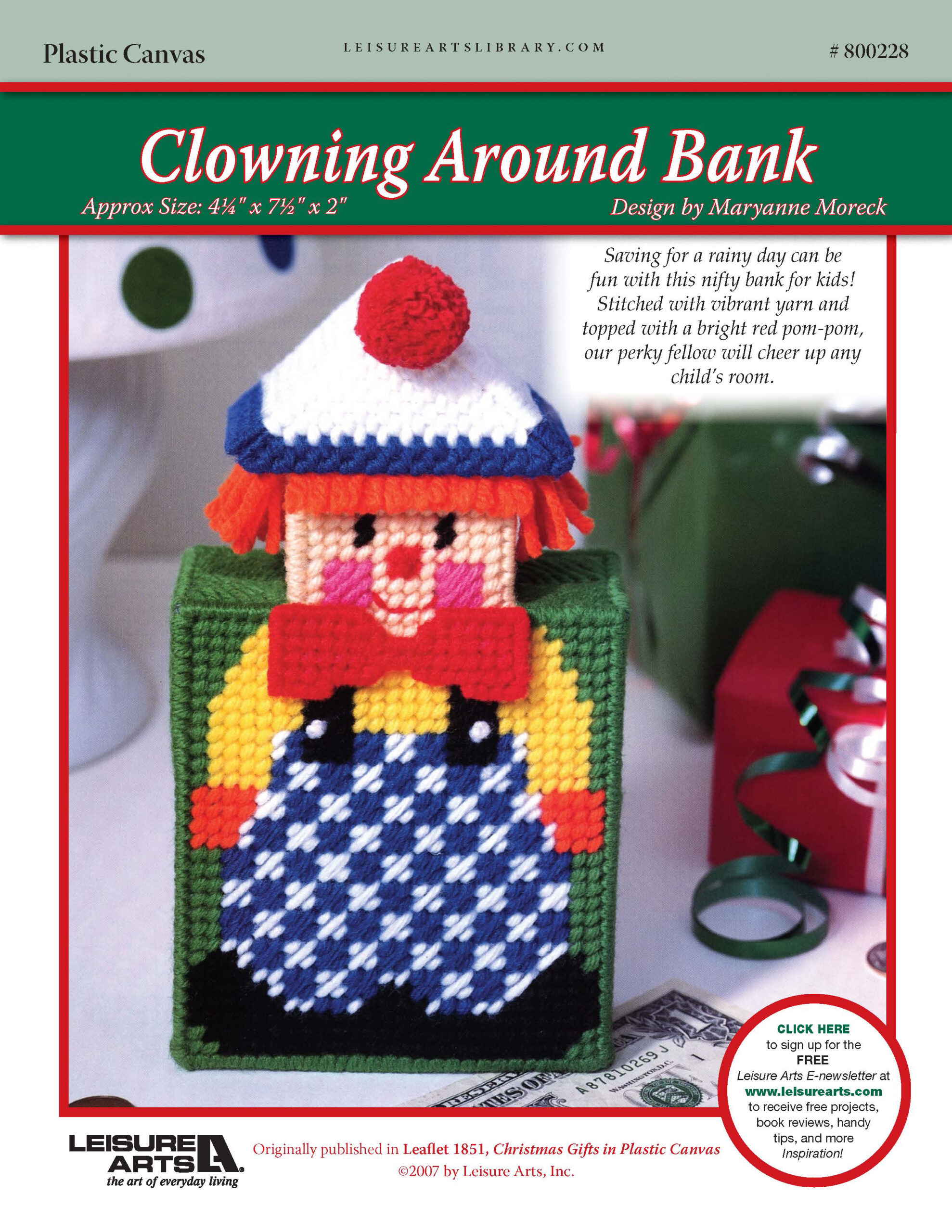 Leisure Arts Christmas Gifts In Plastic Canvas Clowning Around Bank ePattern