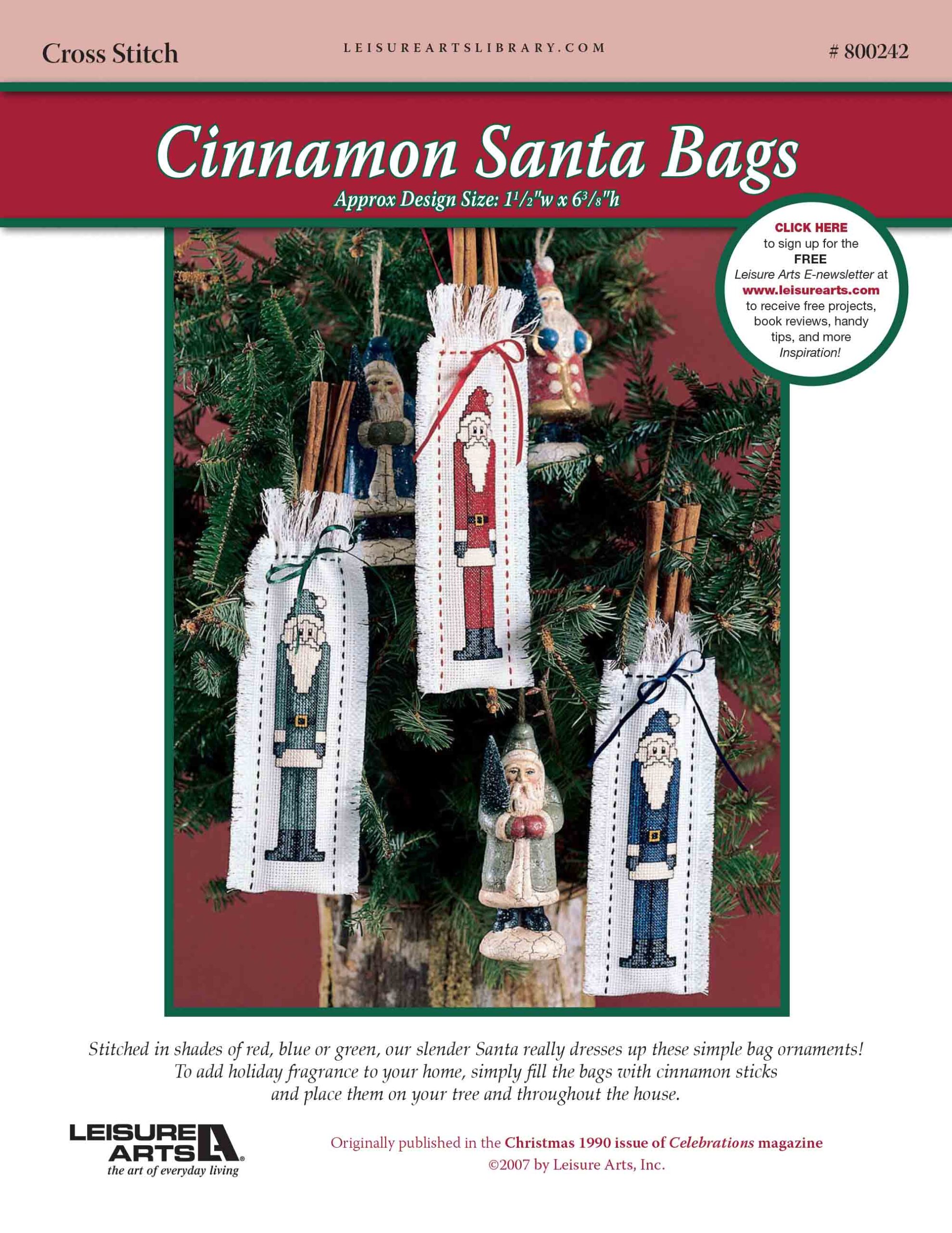 Leisure Arts Cinnamon Stick Santa Bags Cross Stitch ePattern