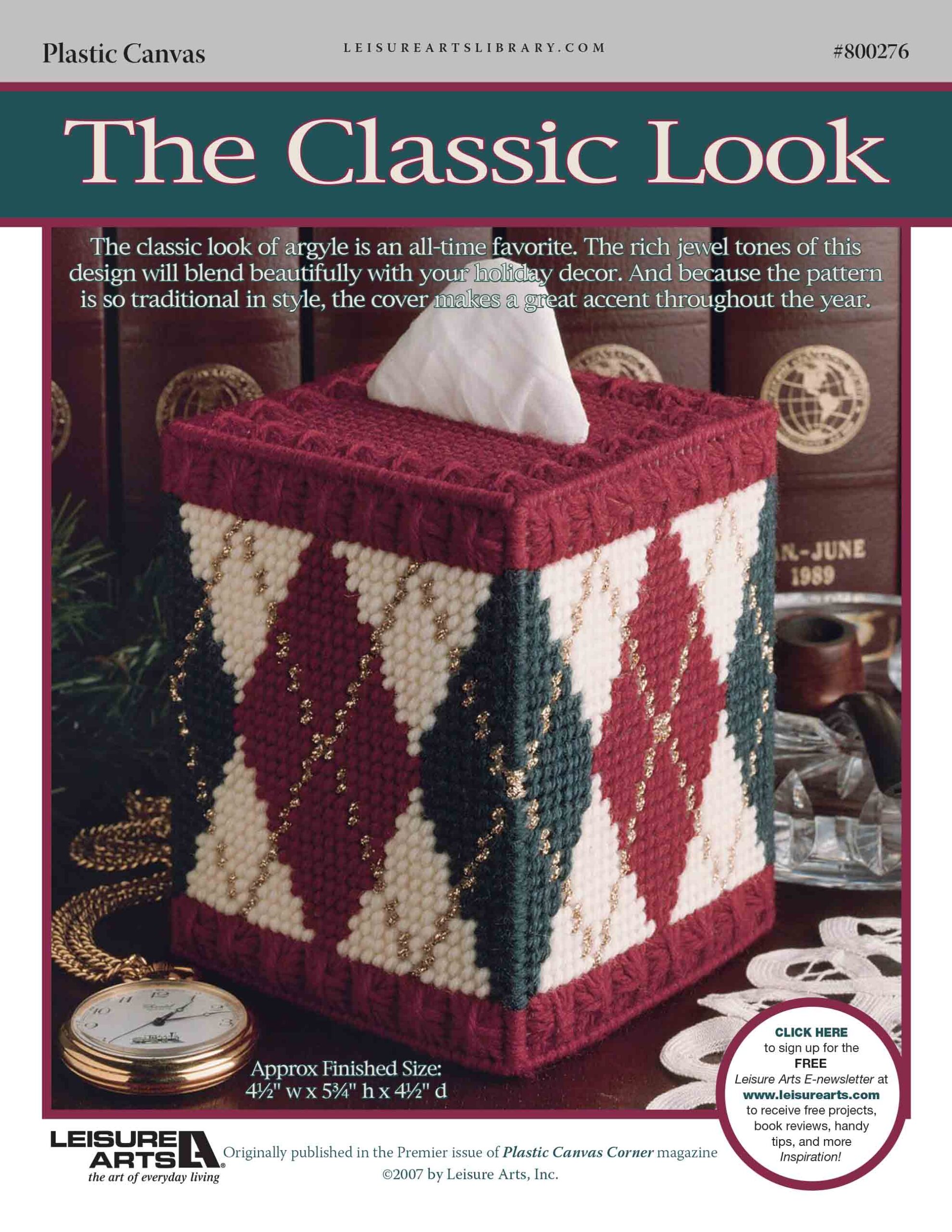 Leisure Arts The Classic Look Argyle Tissue Box Cover Plastic Canvas ePattern