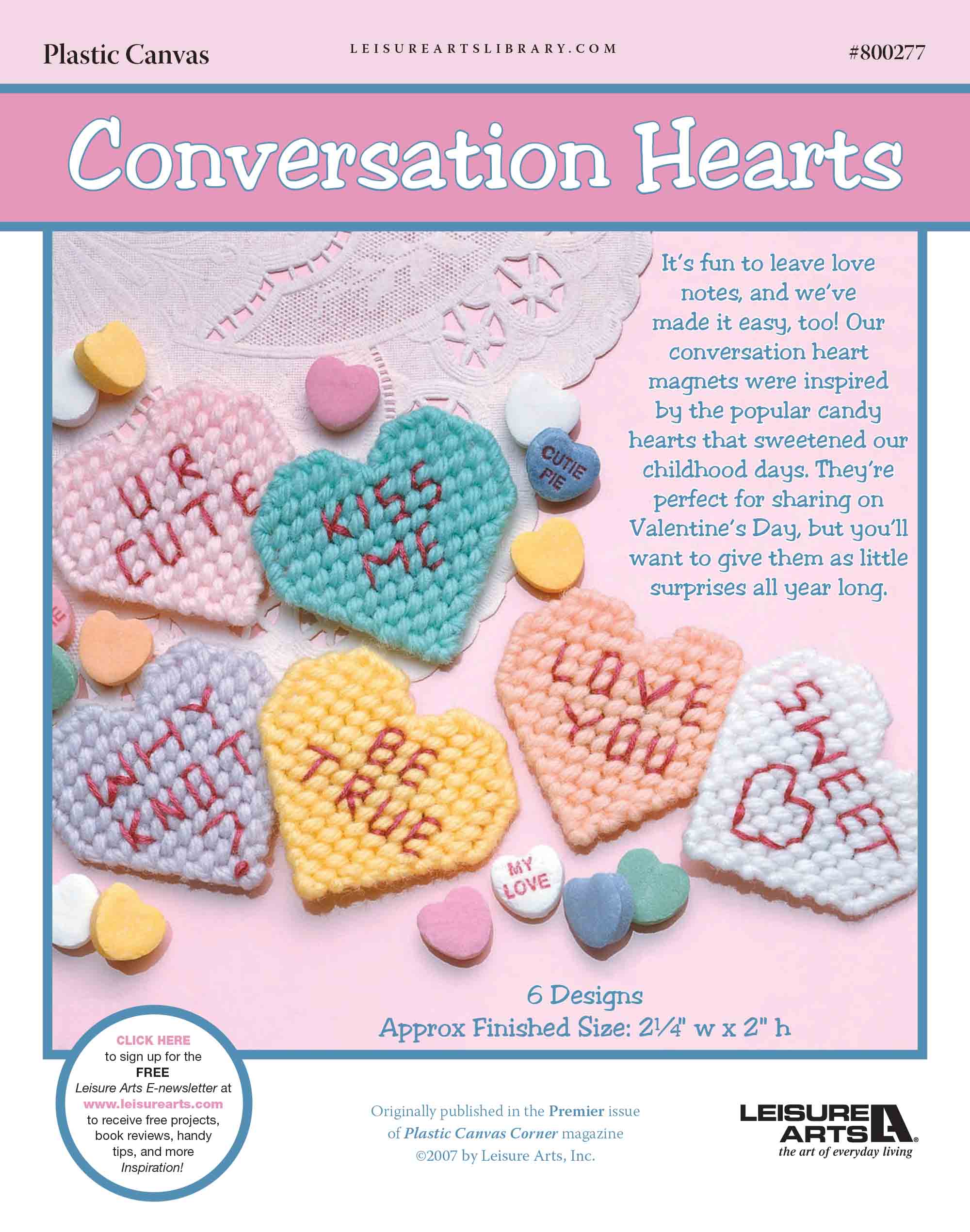 Leisure Arts Conversation Hearts Magnet Set Plastic Canvas ePattern