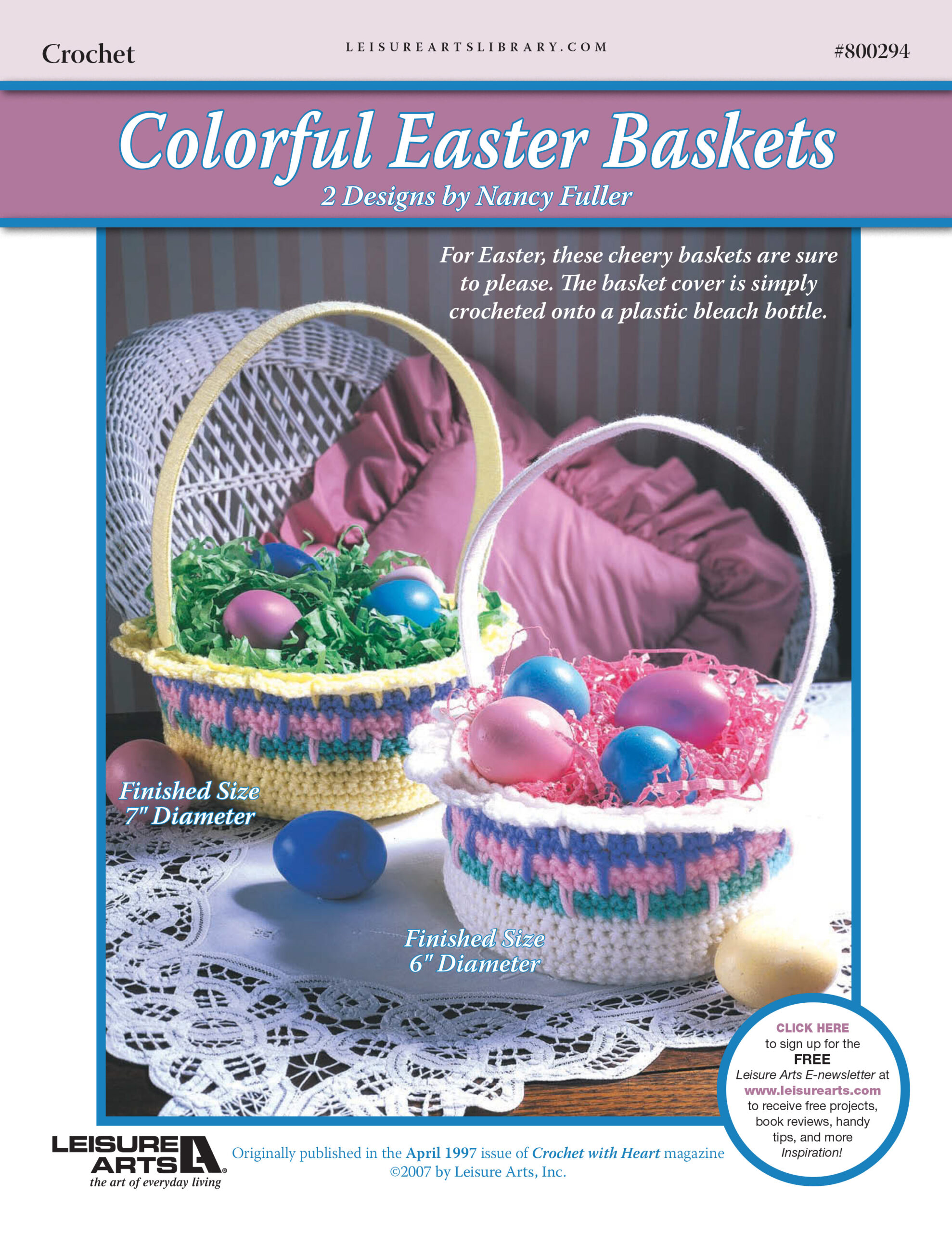 Leisure Arts Crochet With Heart Colorful Easter Baskets ePattern