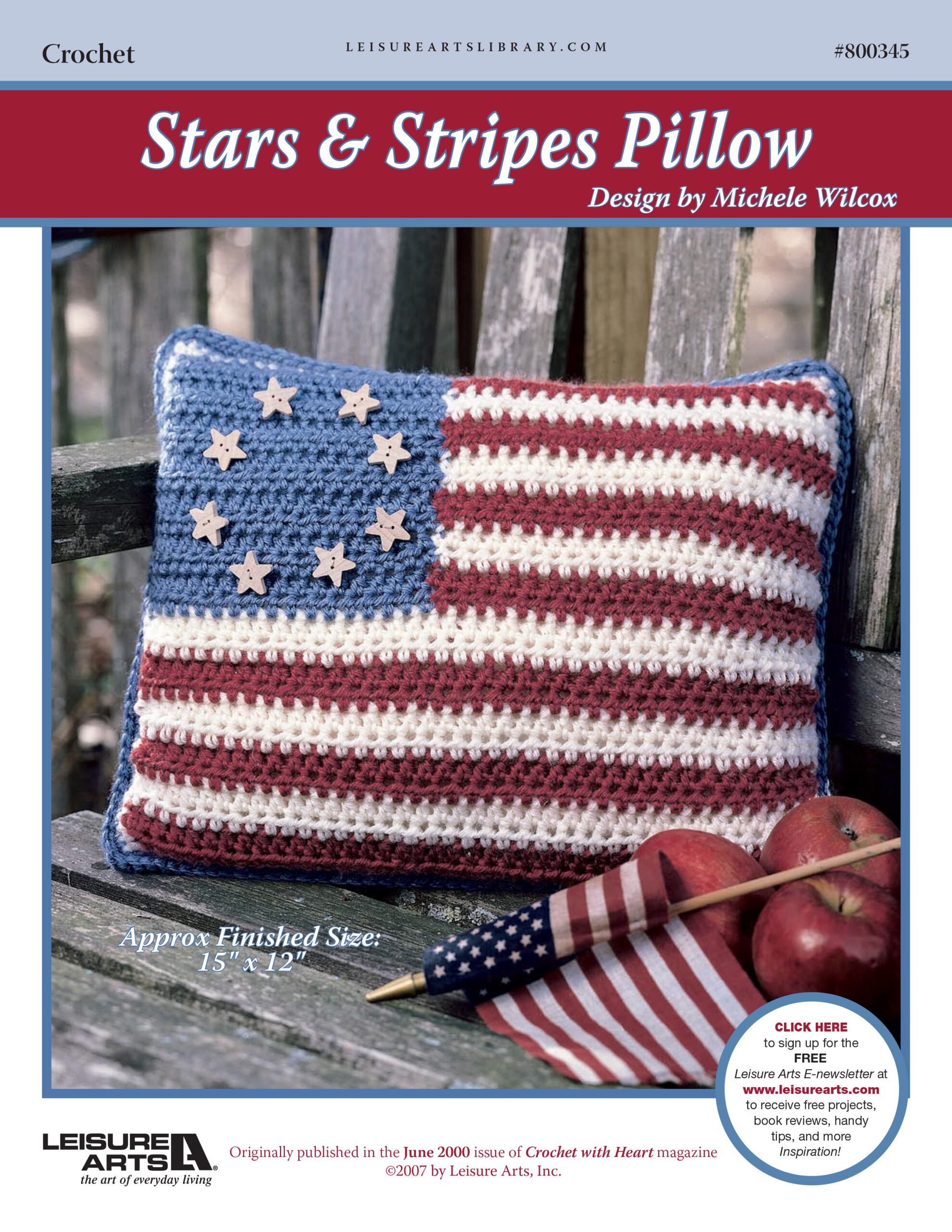 Leisure Arts Crochet With Heart Stars Stripes Pillow ePattern