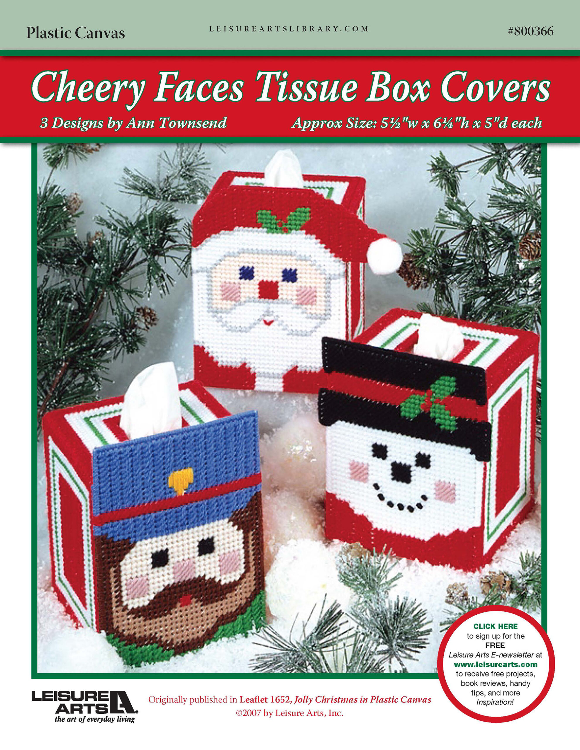 Leisure Arts Jolly Christmas In Plastic Canvas Cheery Faces Tissue Box Covers ePattern
