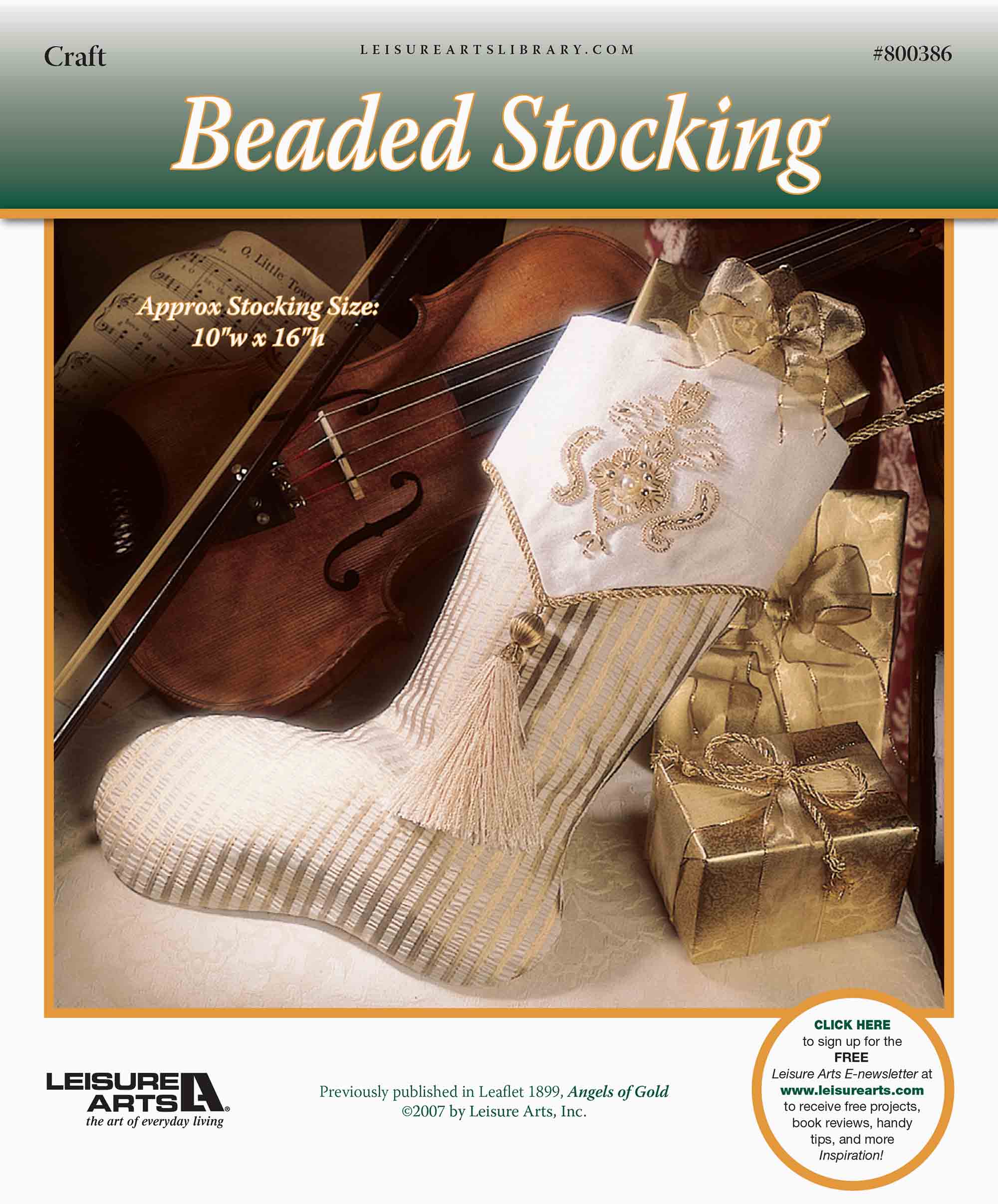 Leisure Arts Angels Of Gold Beaded Stocking Craft ePattern
