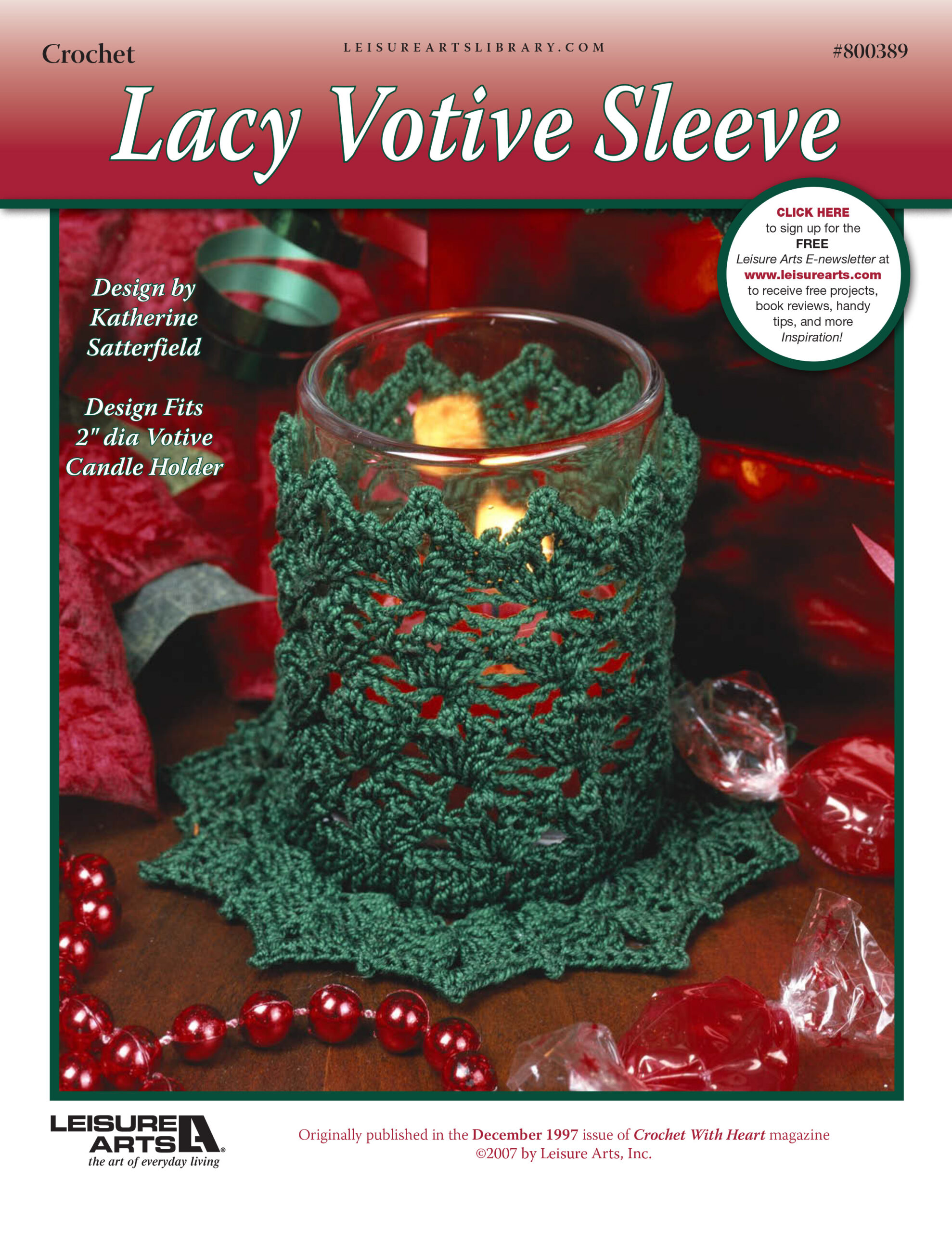Leisure Arts Crochet With Heart Lacy Votive Sleeve ePattern