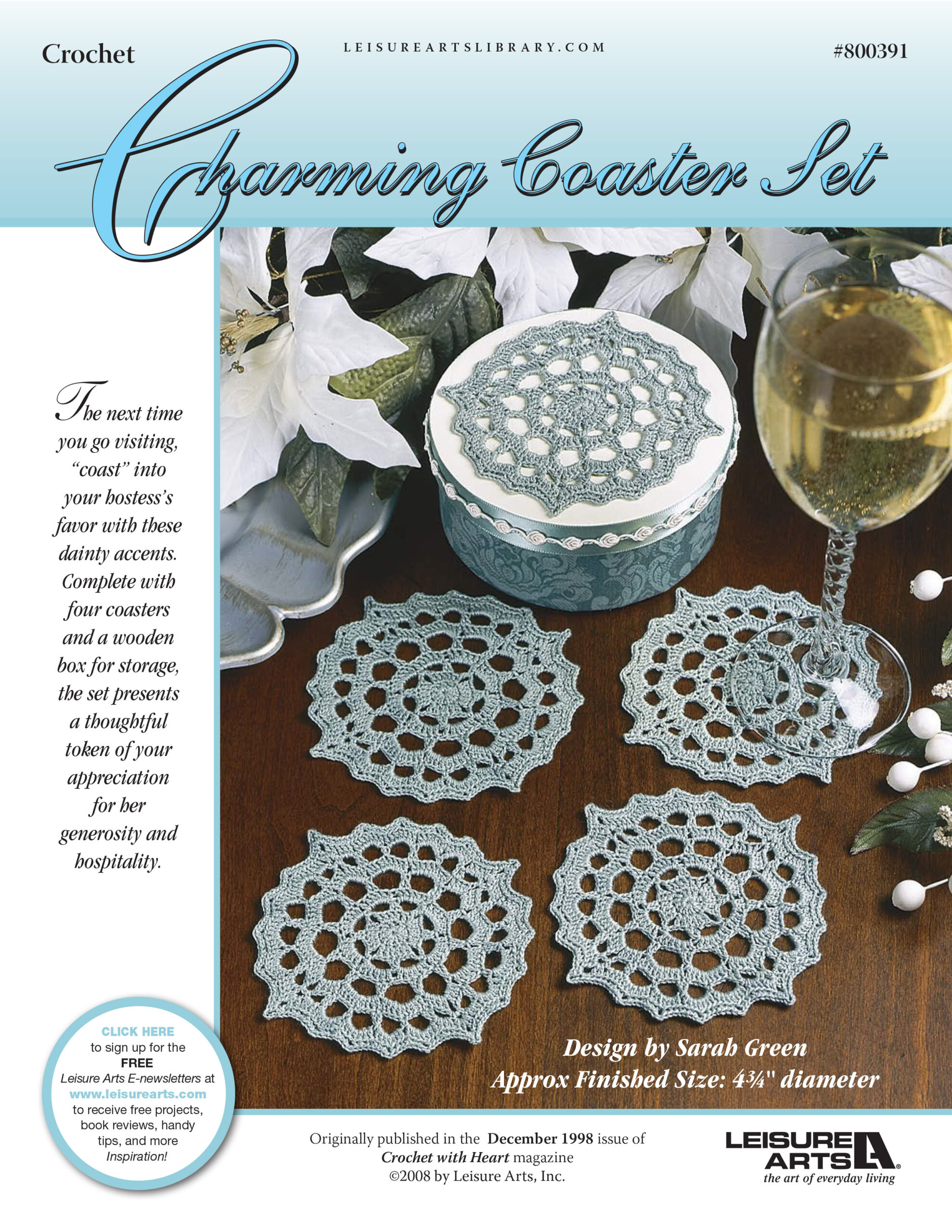 Leisure Arts Crochet With Heart Charming Coaster Set ePattern