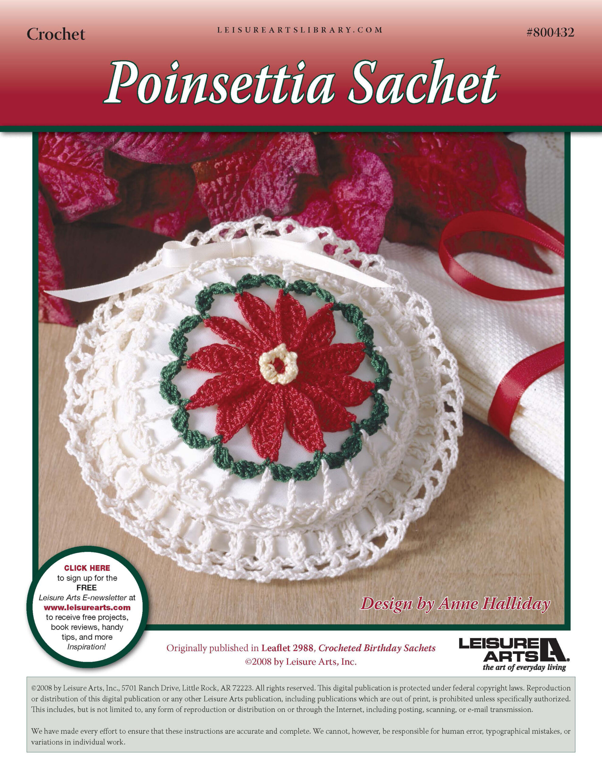 Leisure Arts Crocheted Birthday Sachets Poinsettia ePattern
