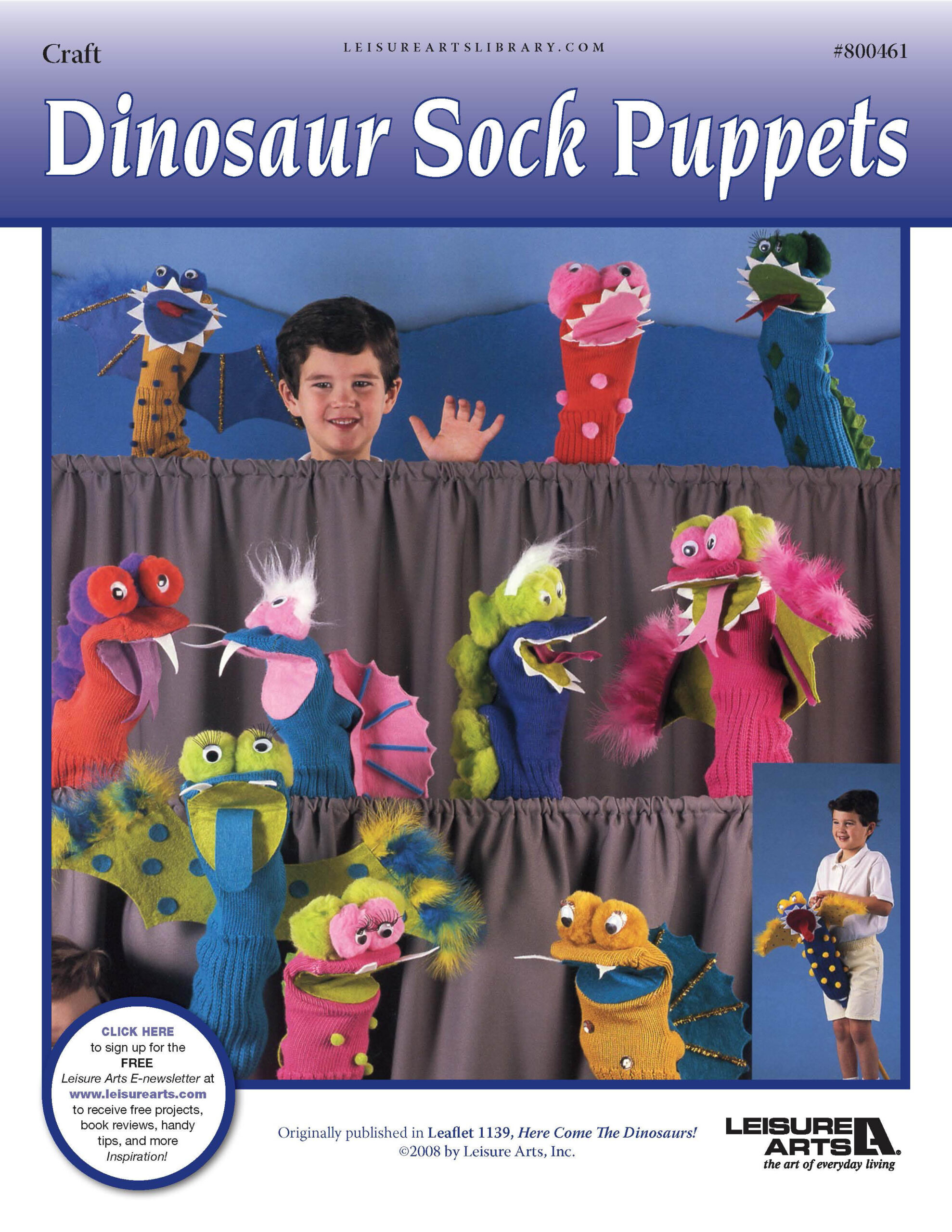 Leisure Arts Dinosaur Sock Puppets Craft ePattern