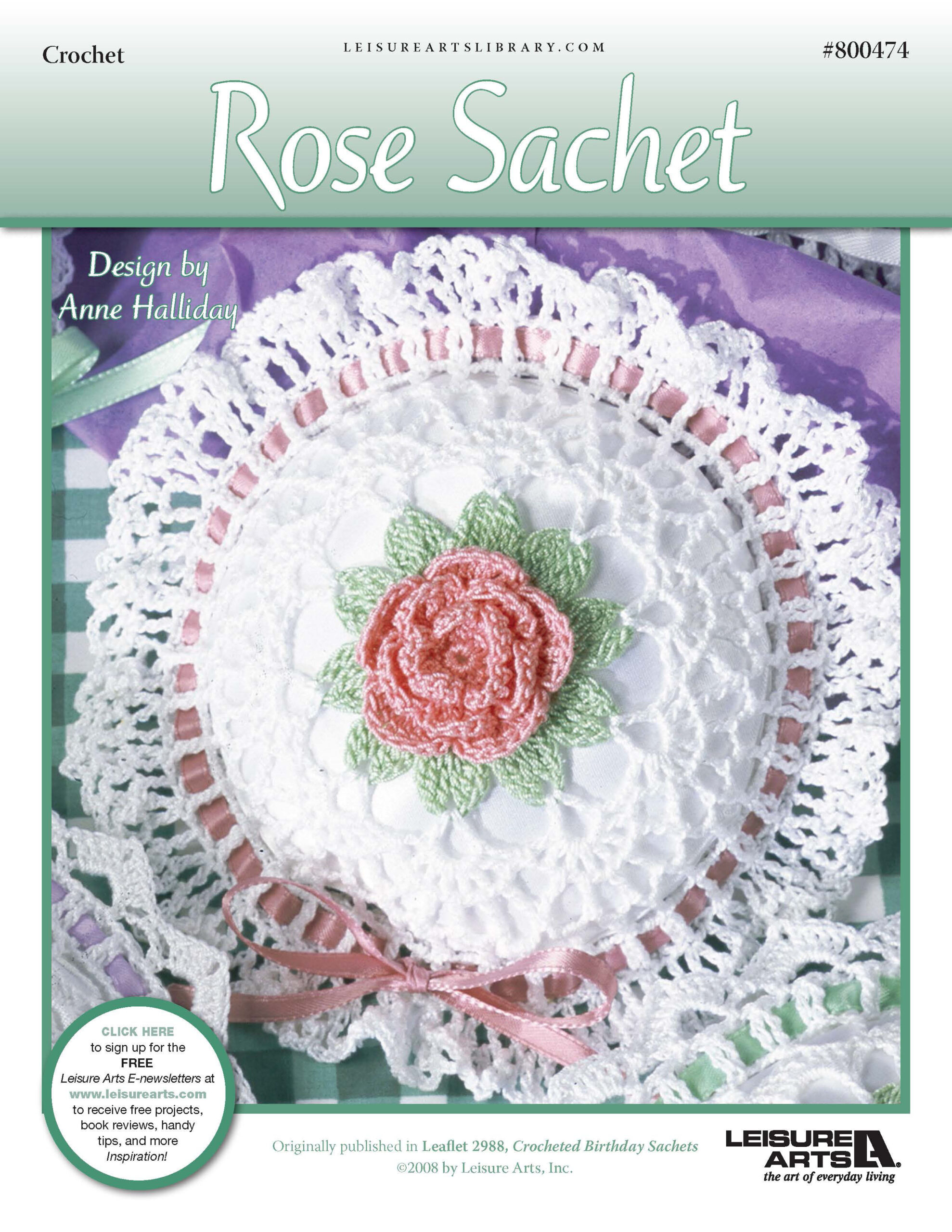 Leisure Arts Crocheted Birthday Sachets Rose ePattern