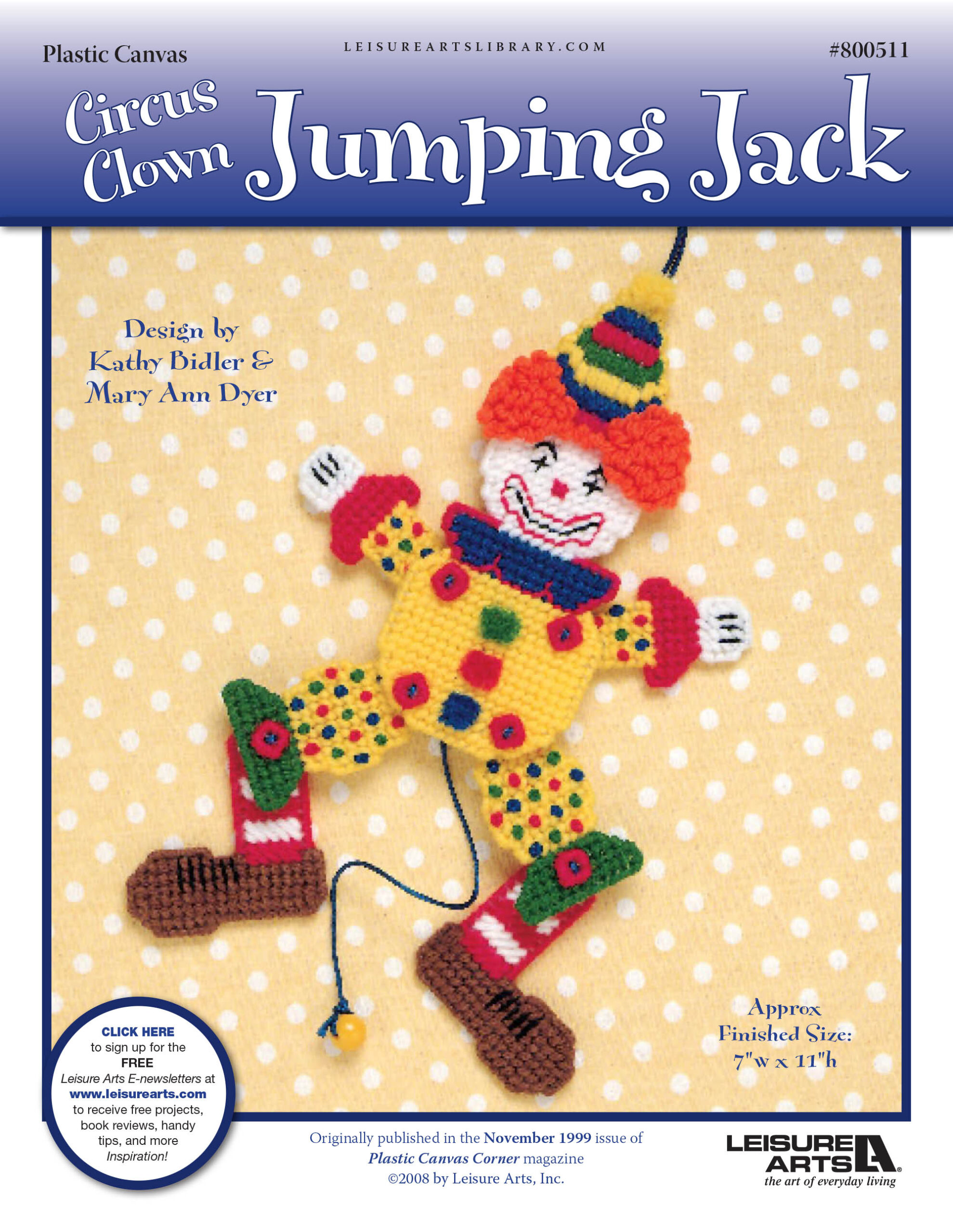 Leisure Arts Circus Clown Jumping Jack Plastic Canvas ePattern