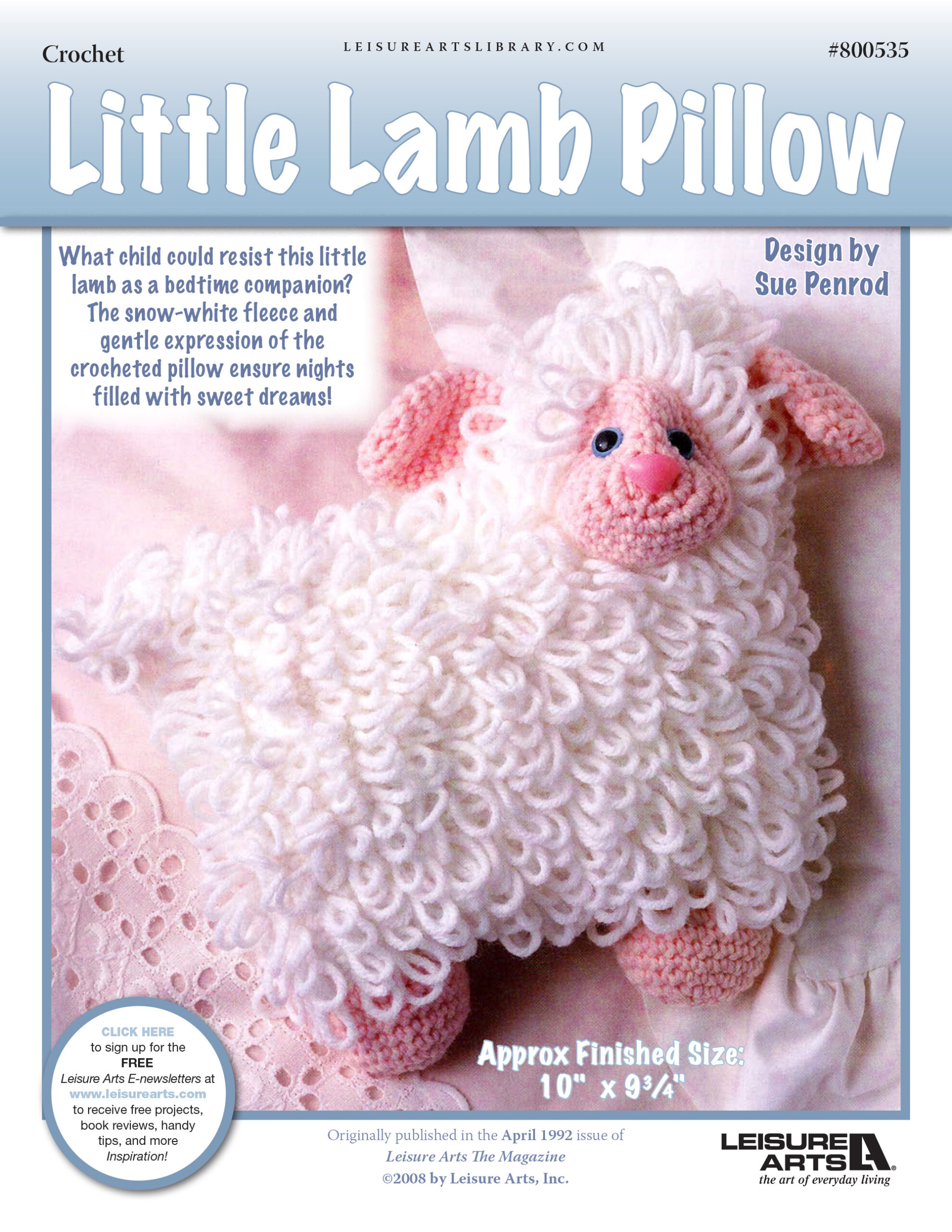 Leisure Arts Little Lamb Pillow Crochet ePattern