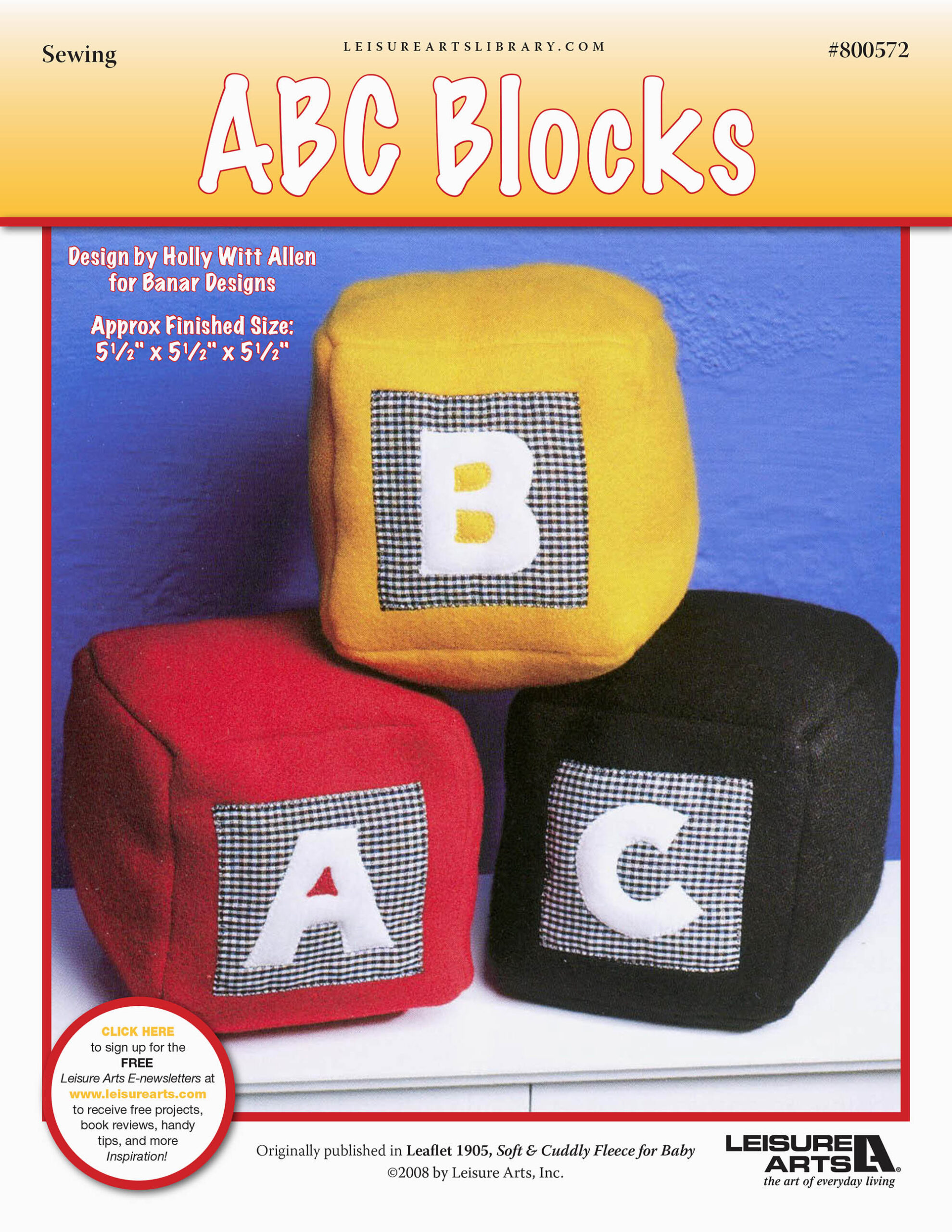 Leisure Arts Soft Cuddly Fleece For Baby ABC Blocks Sewing ePattern