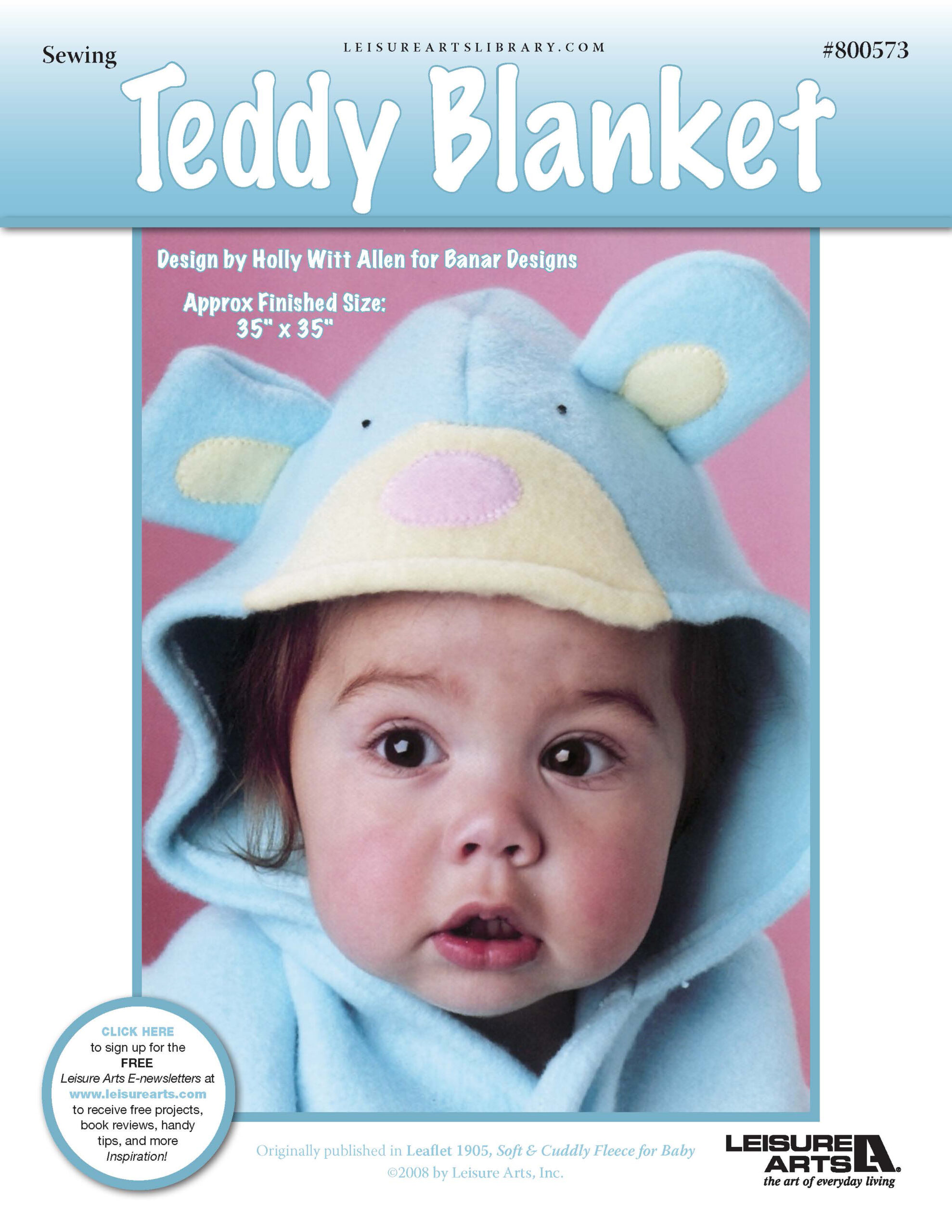 Leisure Arts Soft Cuddly Fleece For Baby Teddy Bear Blanket Sewing ePattern