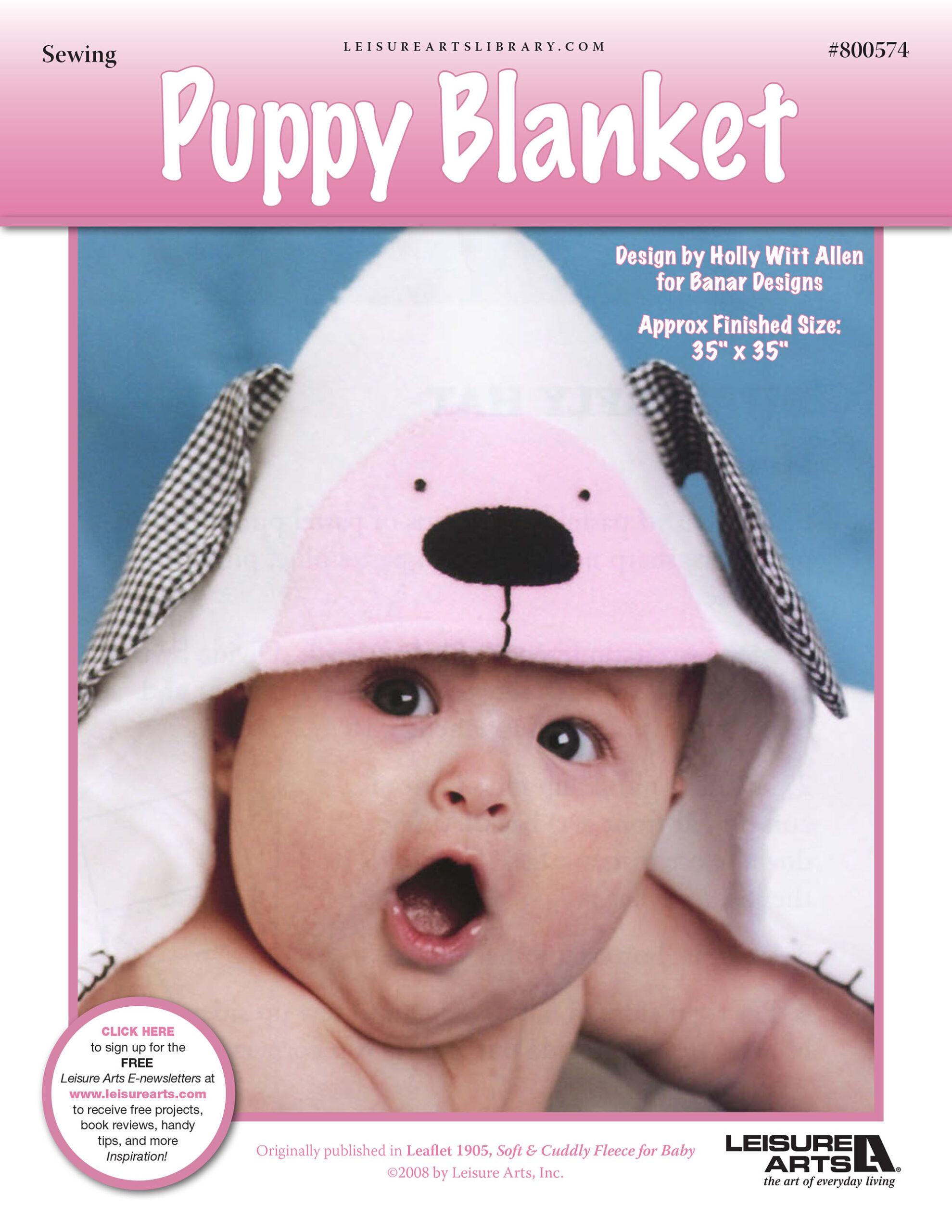 Leisure Arts Soft Cuddly Fleece For Baby Puppy Blanket Sewing ePattern