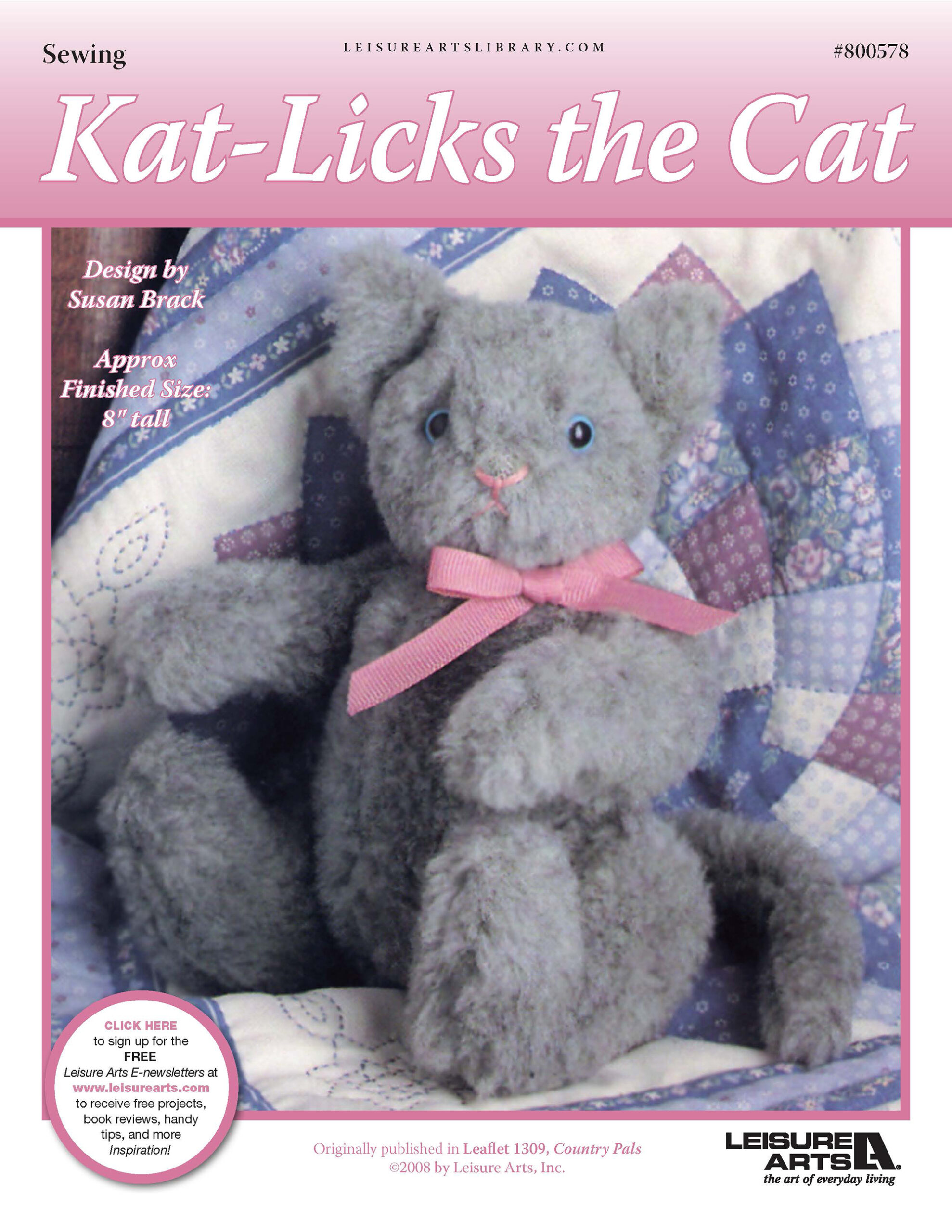 Leisure Arts Country Pals Kat Licks The Cat Sewing ePattern