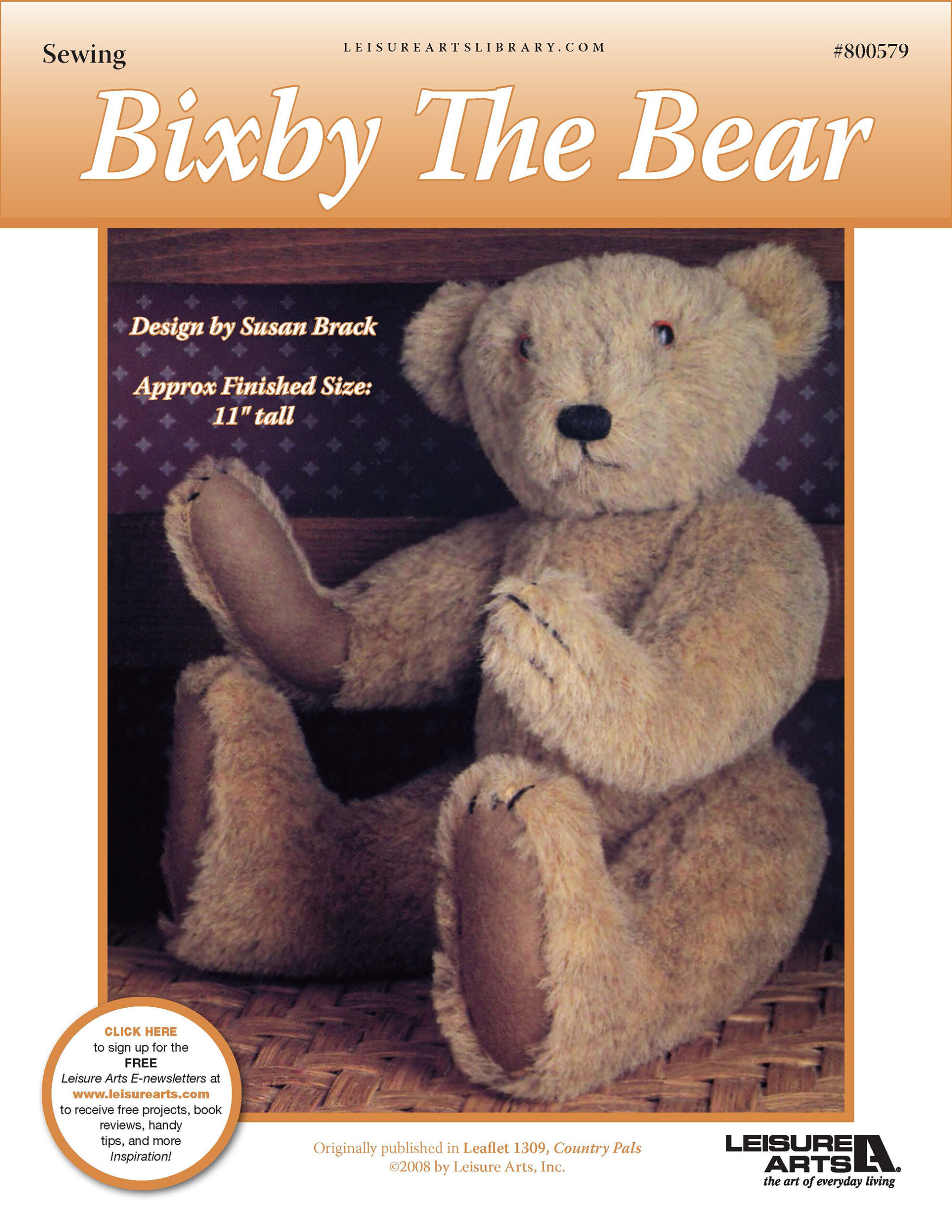 Leisure Arts Country Pals Bixby The Bear Sewing ePattern