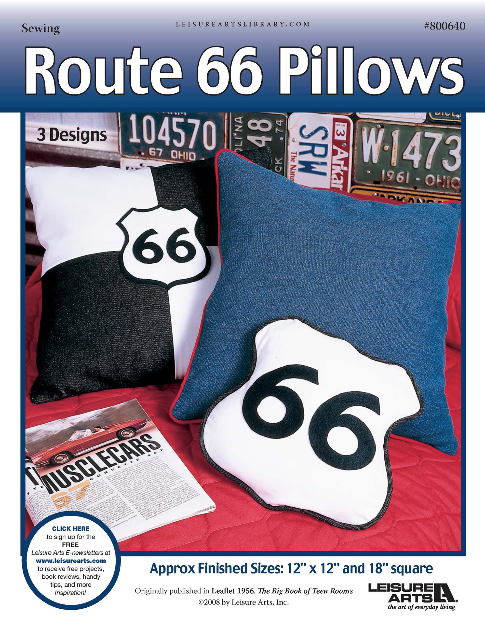 Leisure Arts The Big Book Of Teen Rooms Route 66 Pillows Sewing ePattern