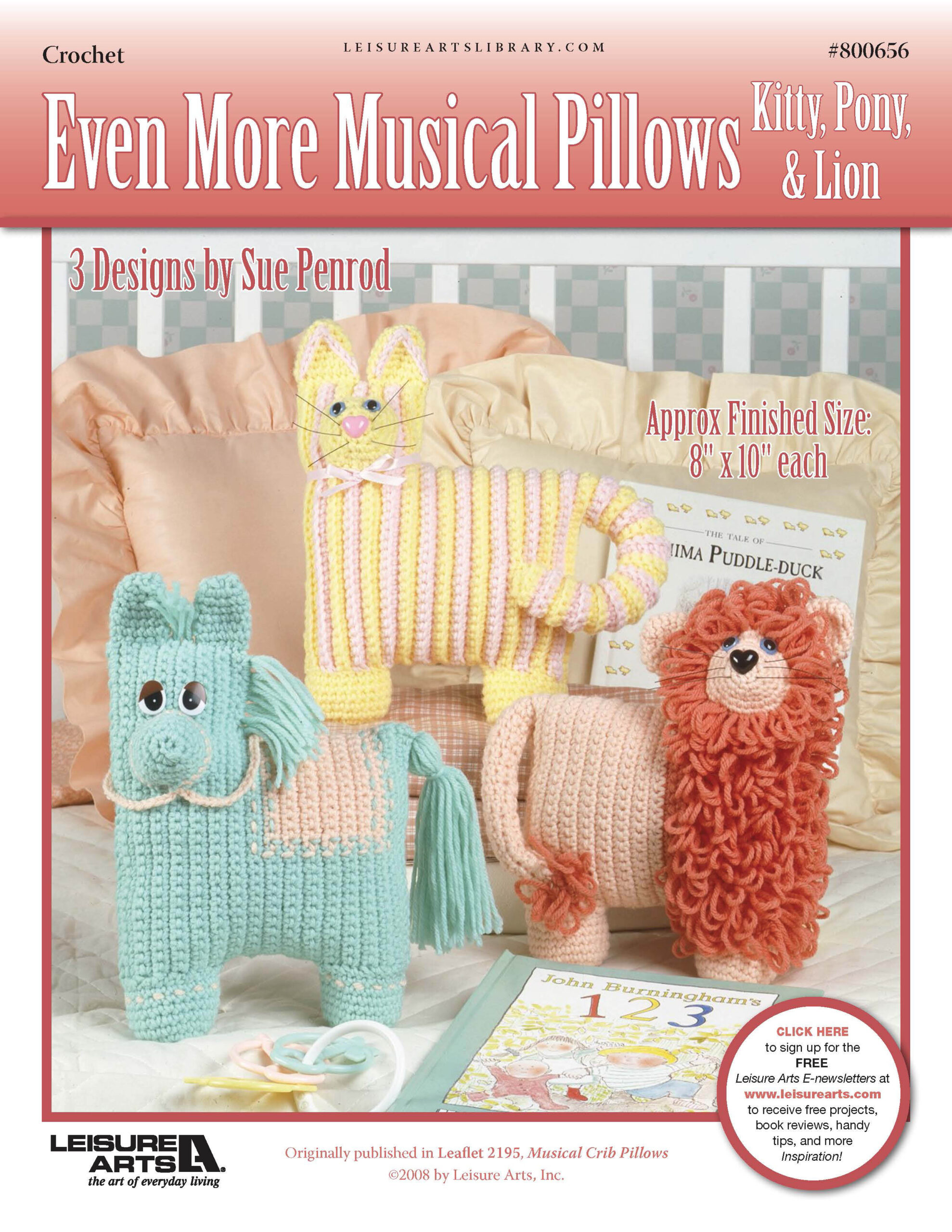 Leisure Arts Even More Musical Pillows Kitty Pony Lion Crochet ePattern