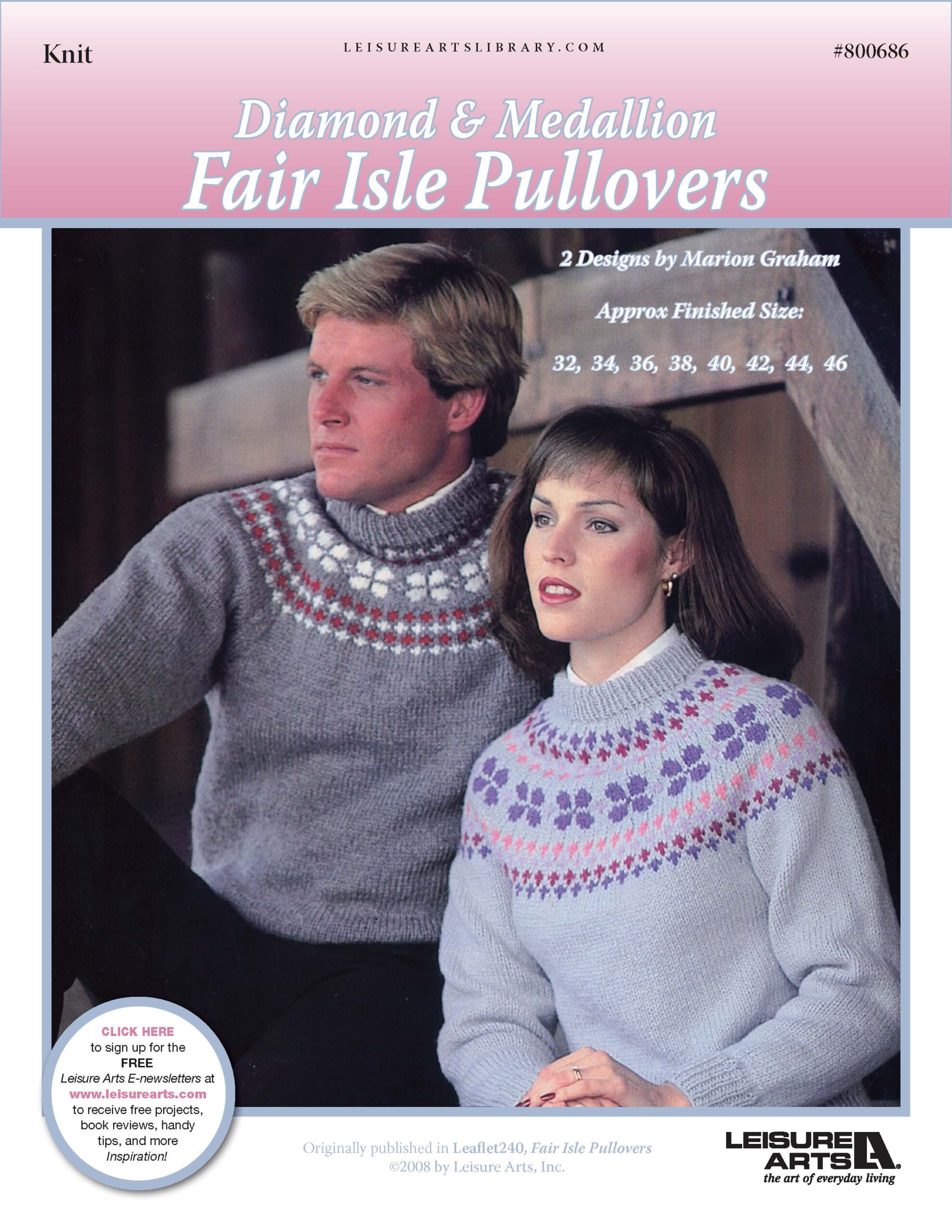 Leisure Arts Diamond Medallion Fair Isle Pullovers Knit ePattern