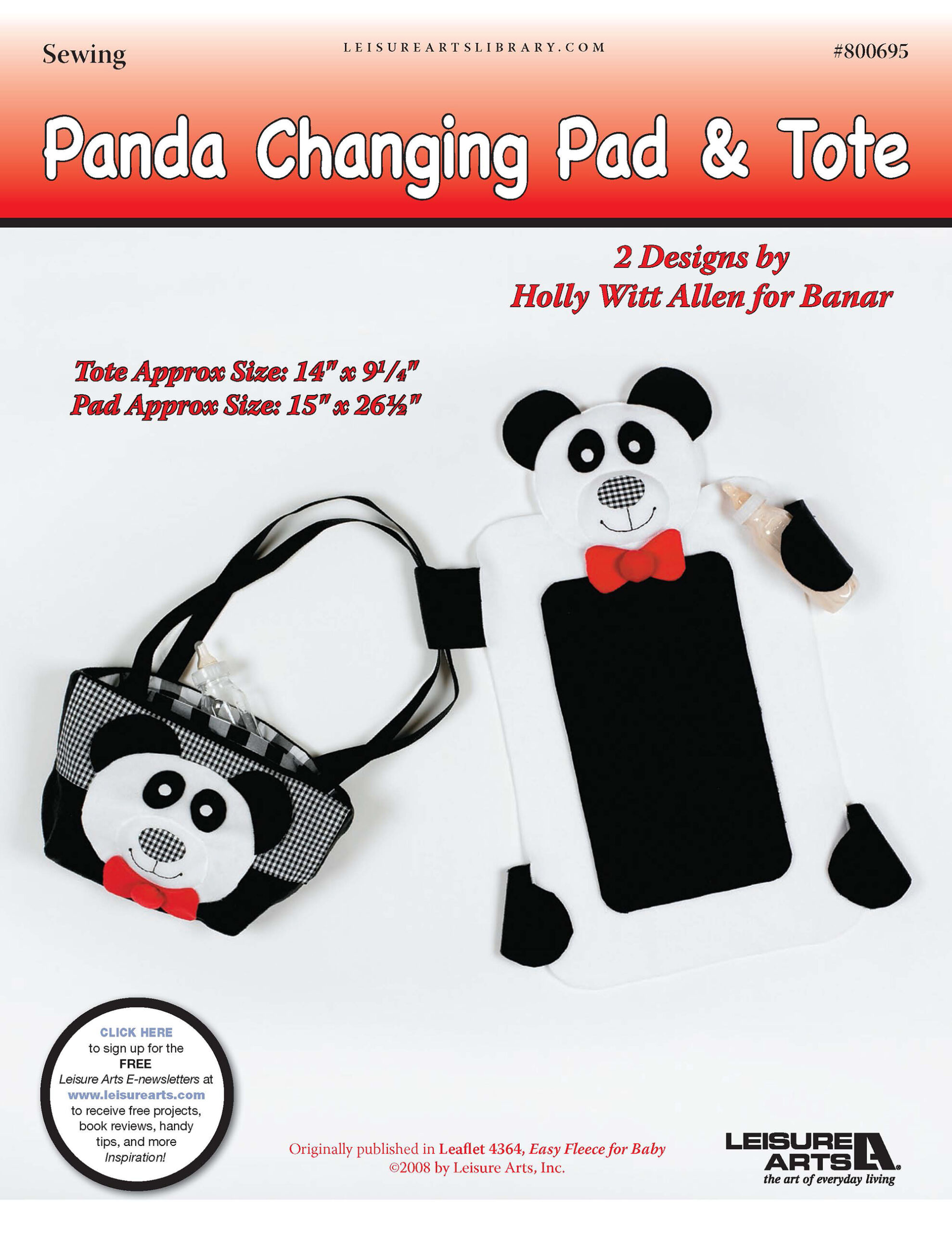 Leisure Arts Easy Fleece For Baby Panda Changing Pad Tote Sewing ePattern