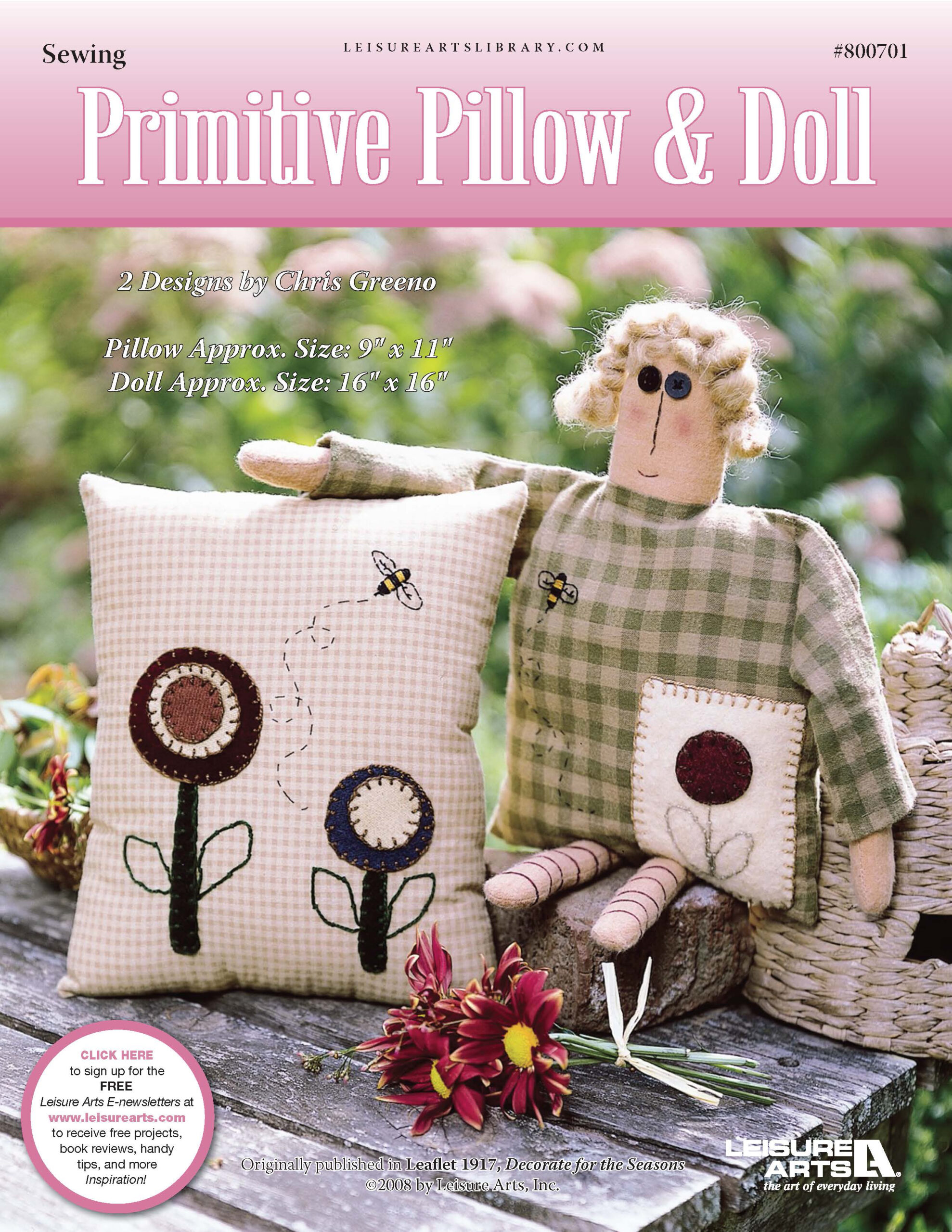 Leisure Arts Decorate For The Seasons Primitive Pillow Doll Sewing ePattern