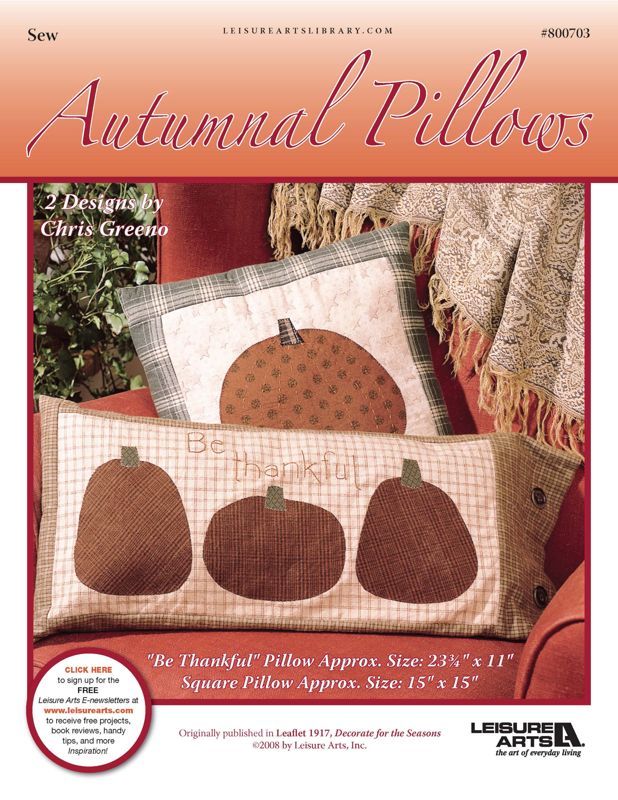 Leisure Arts Decorate For The Seasons Autumnal Pillows Sewing ePattern