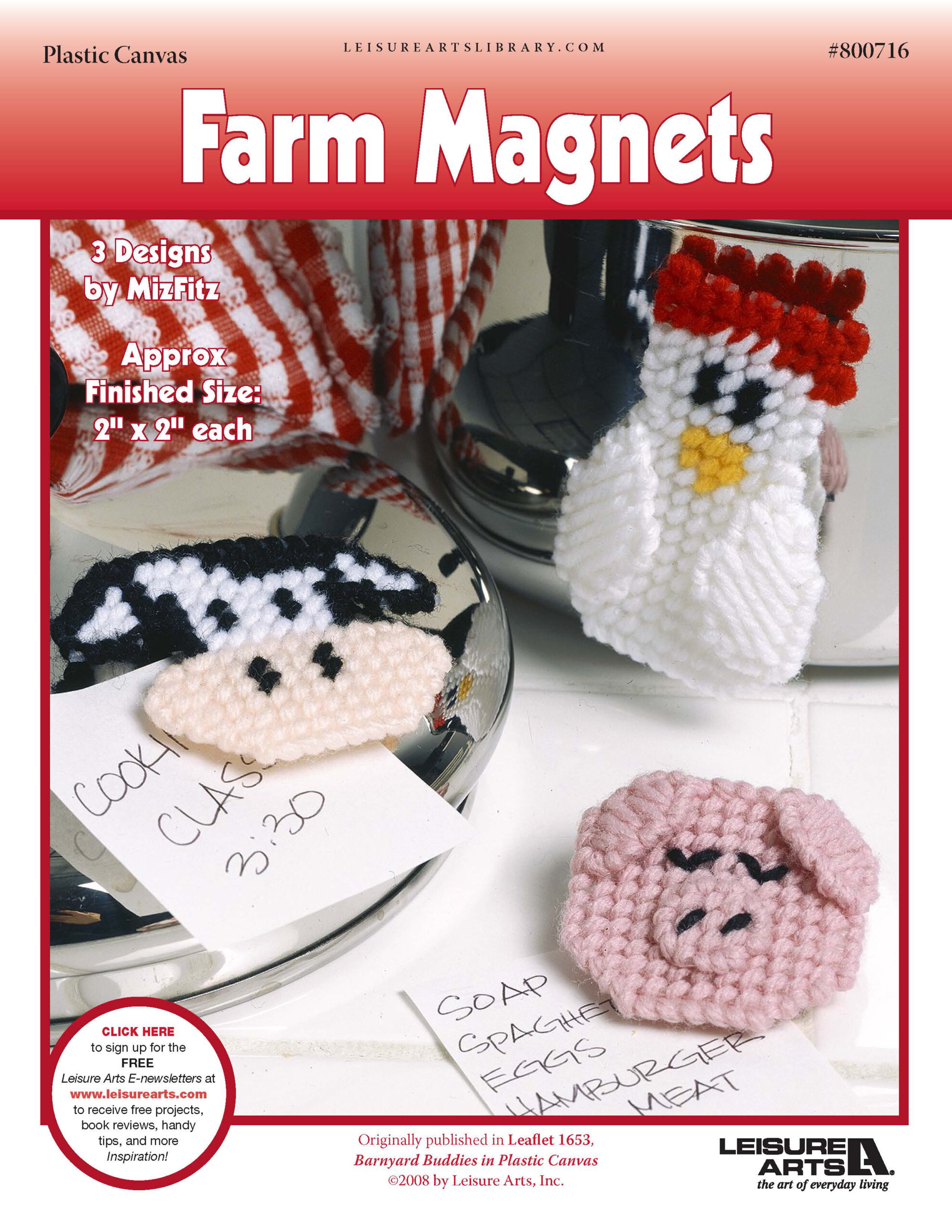 Leisure Arts Barnyard Buddies Farm Magnets Plastic Canvas ePattern