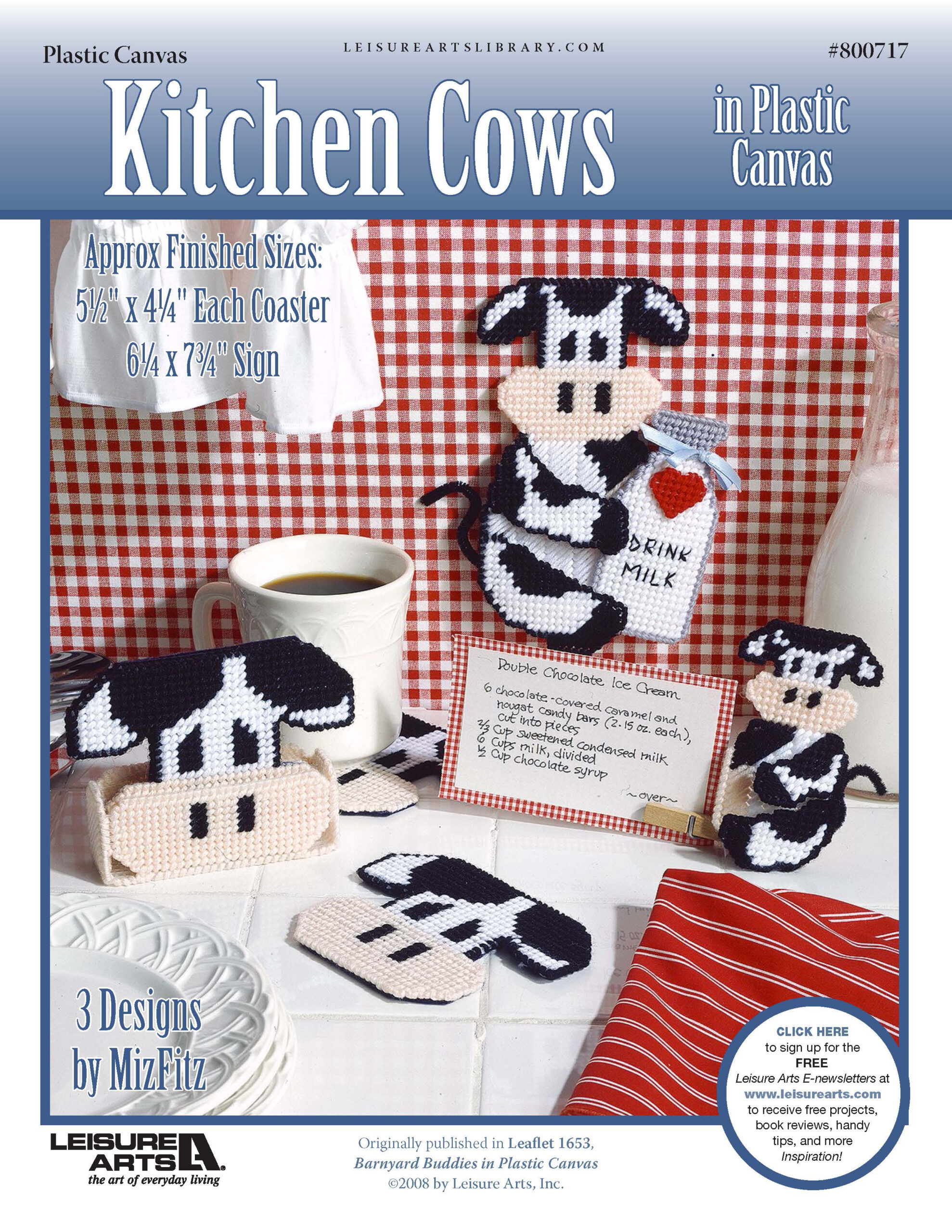 Leisure Arts Barnyard Buddies Kitchen Cows in Plastic Canvas ePattern