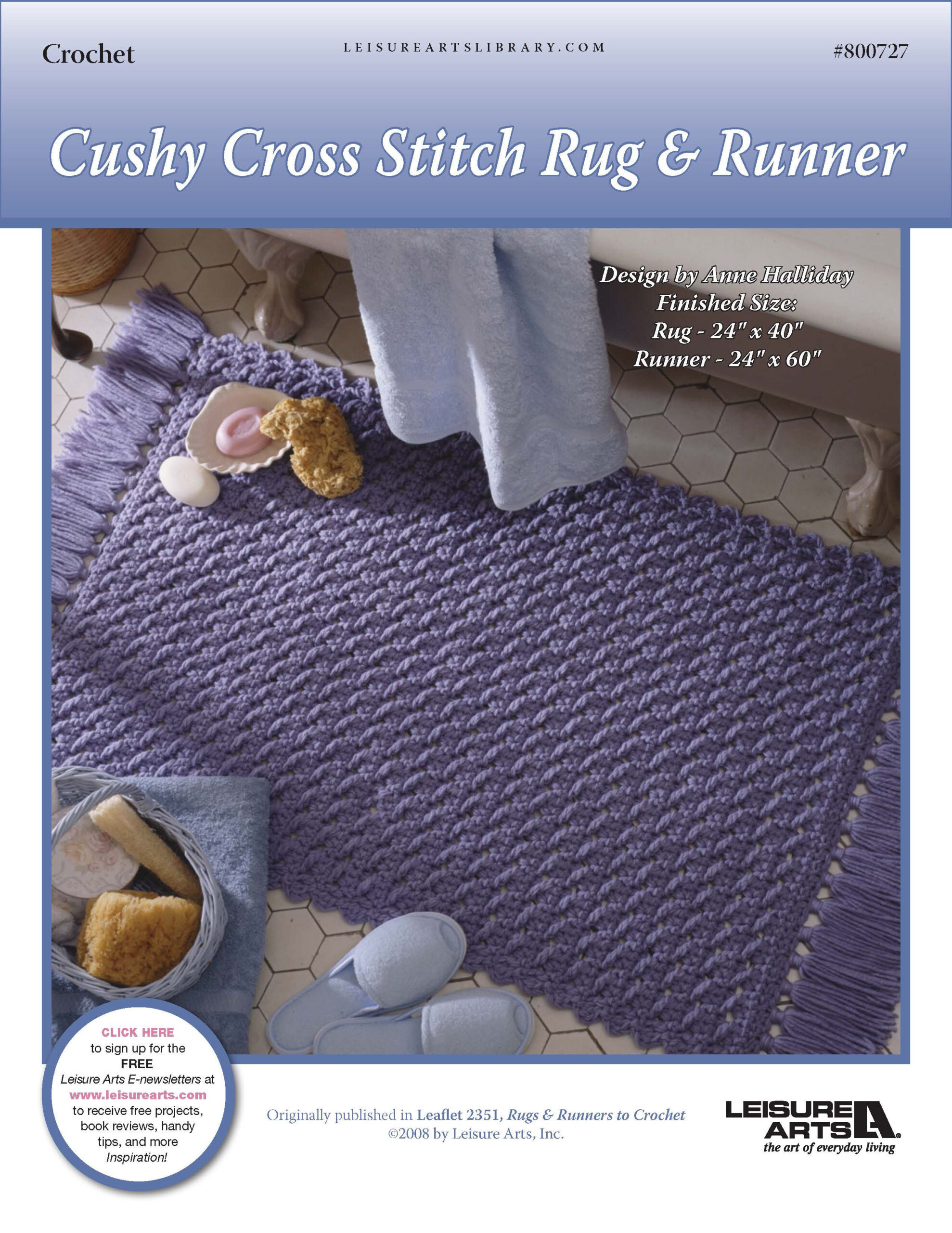 Leisure Arts Cushy Cross Stitch Rug Runner Crochet ePattern