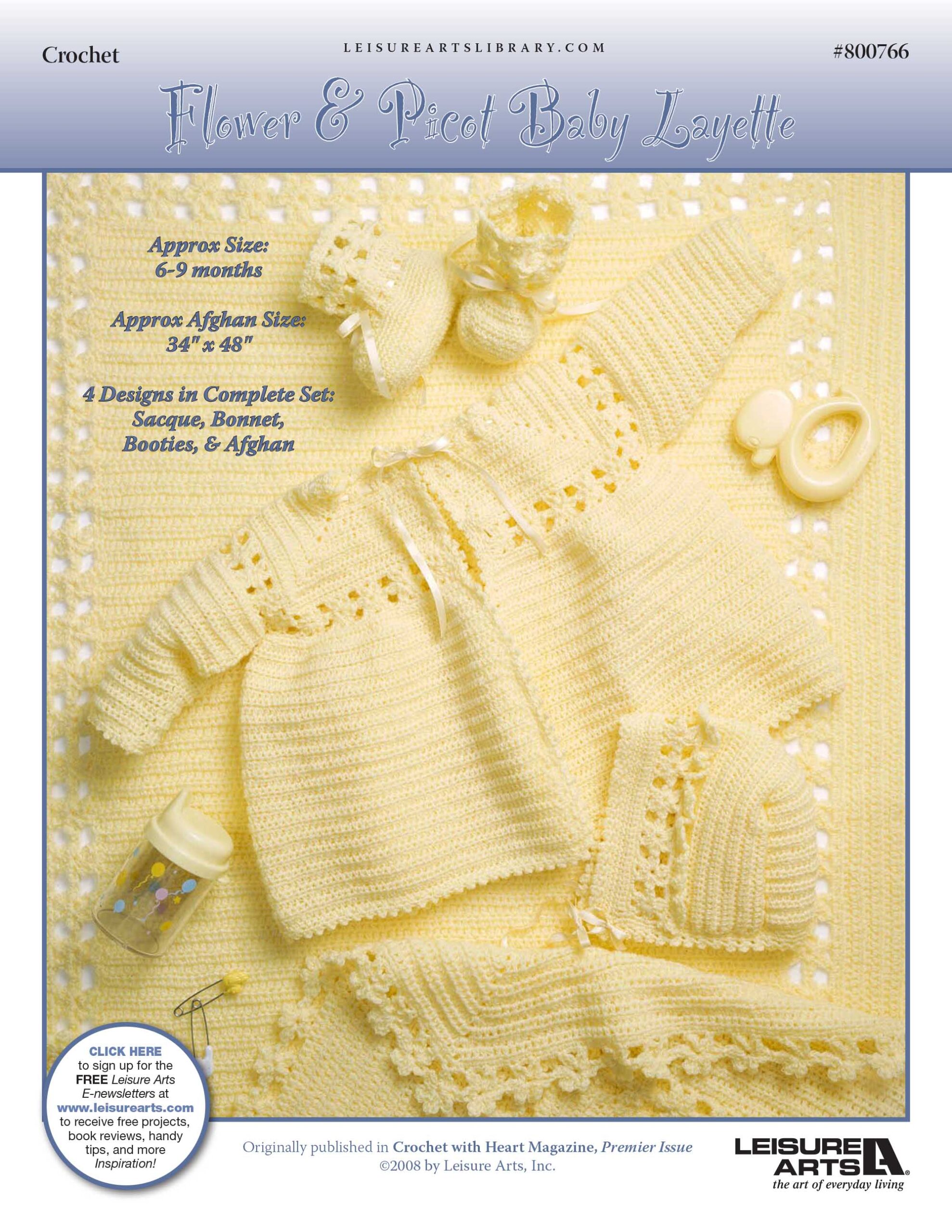 Leisure Arts Flower Picot Baby Layette Crochet ePattern