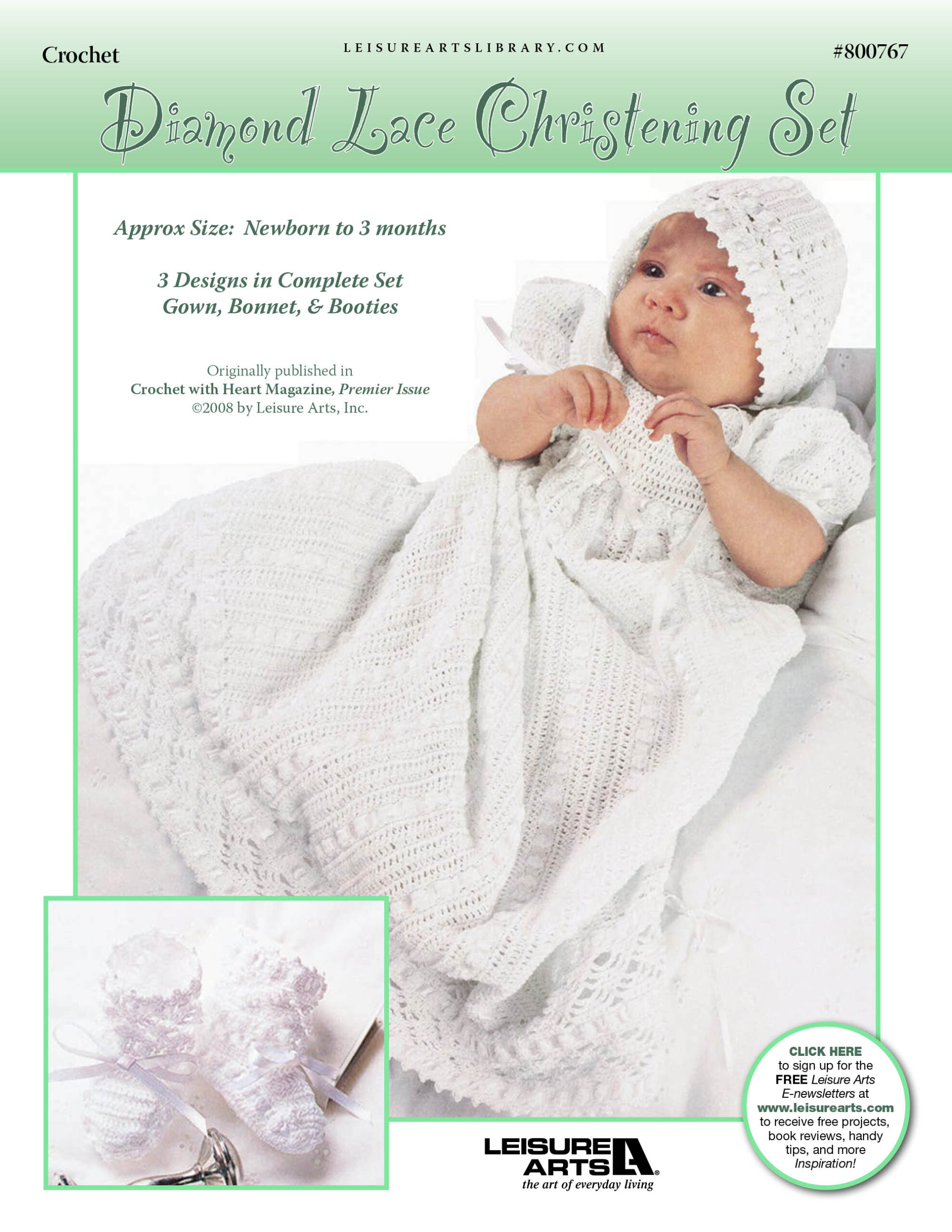 Leisure Arts Diamond Lace Christening Set Crochet ePattern