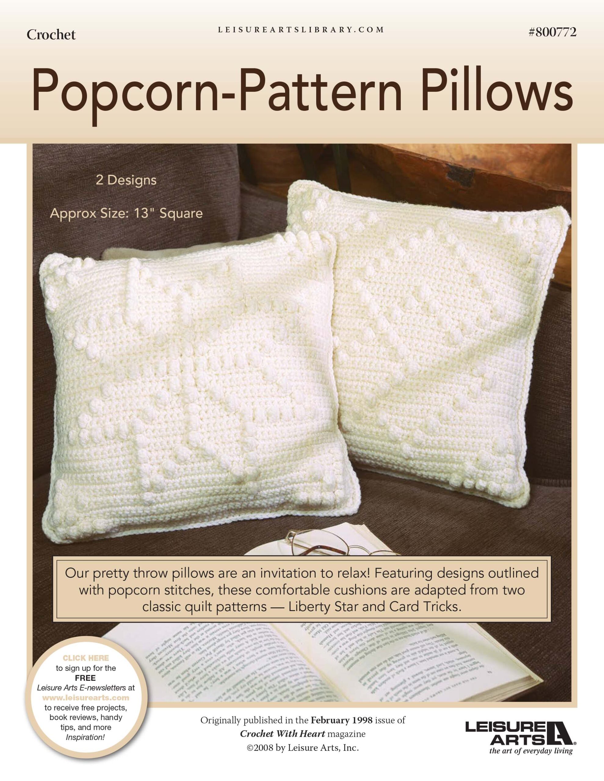 Leisure Arts Popcorn Pattern Pillows Crochet ePattern