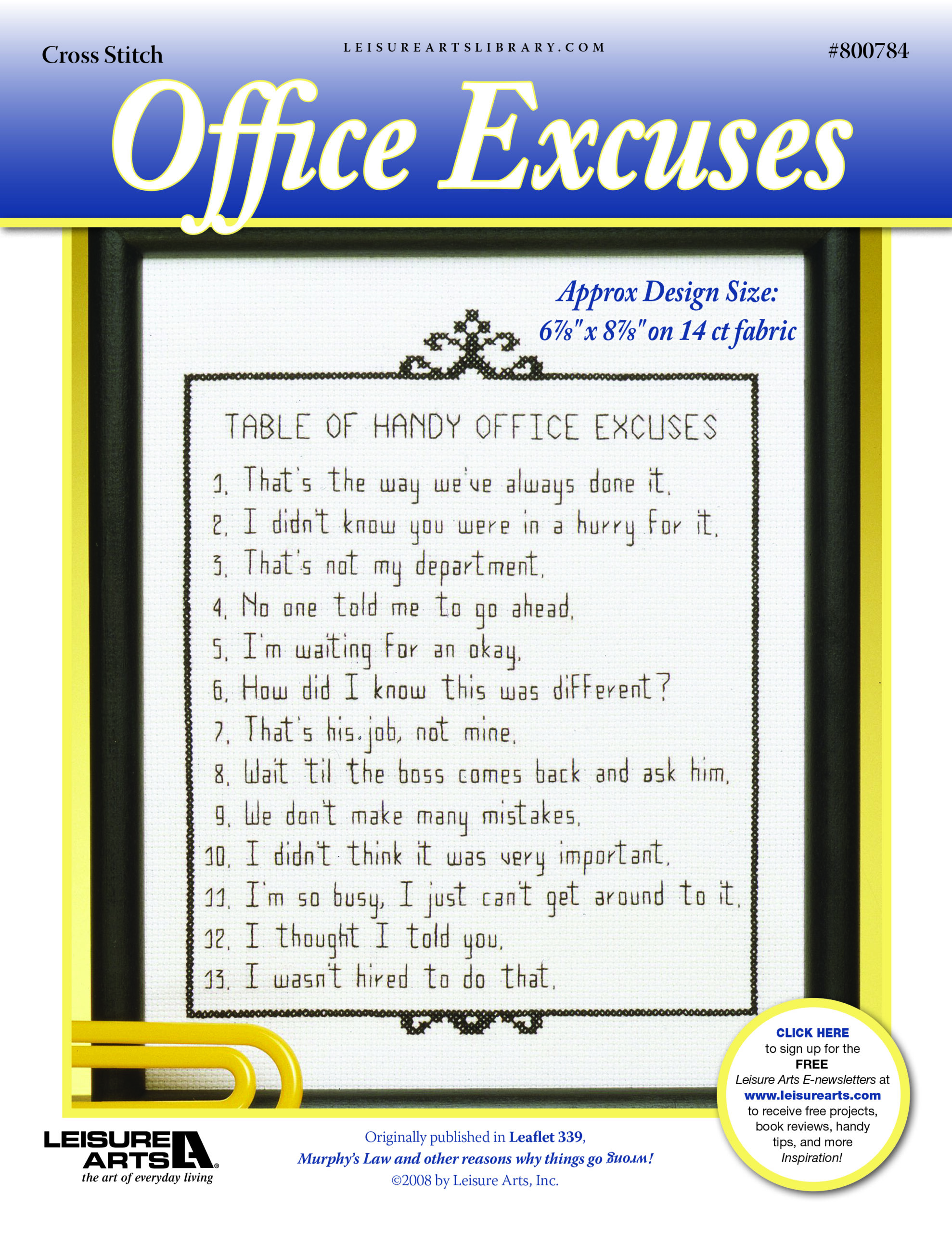 Leisure Arts Murphys Law Office Excuses Cross Stitch ePattern