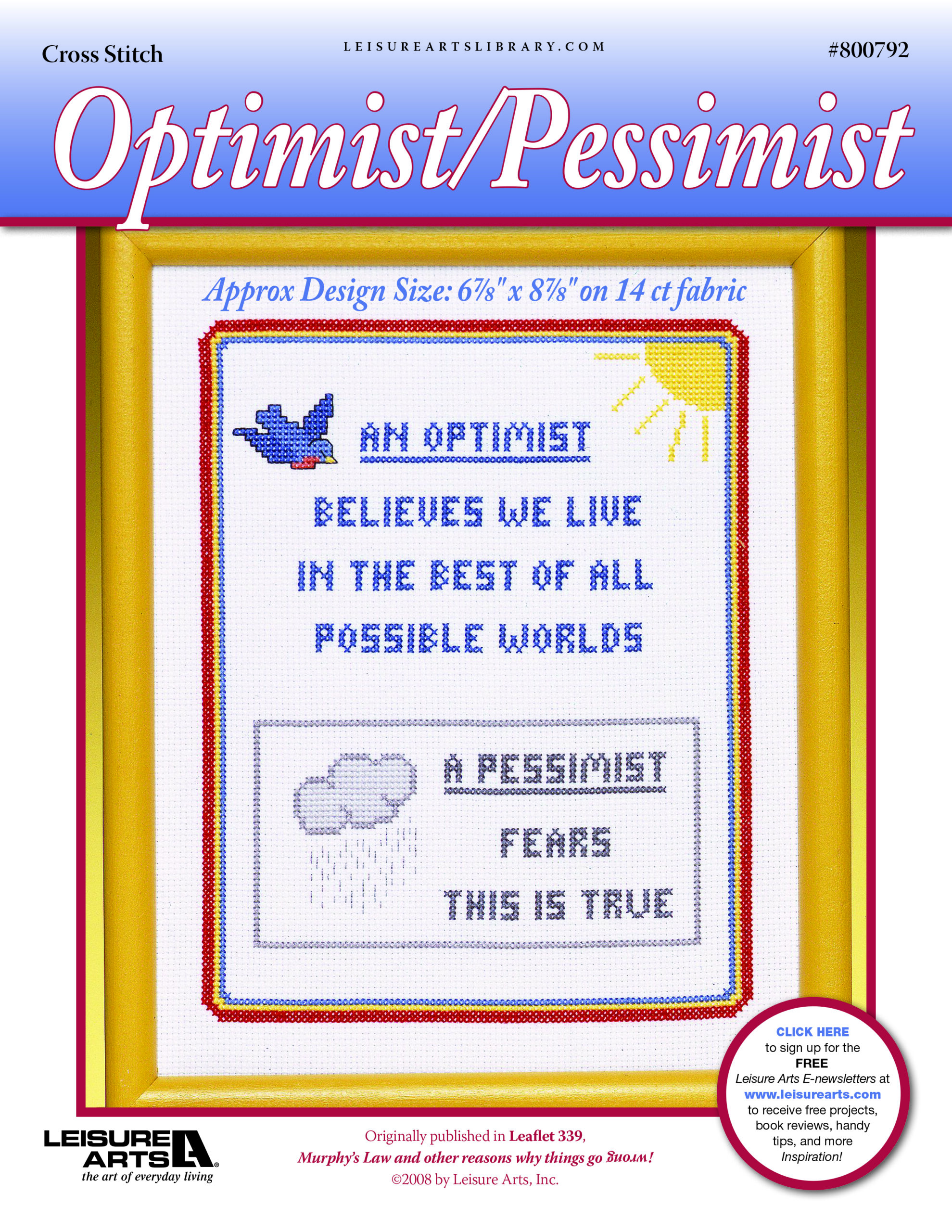 Leisure Arts Murphys Law OptimistPessimist Cross Stitch ePattern