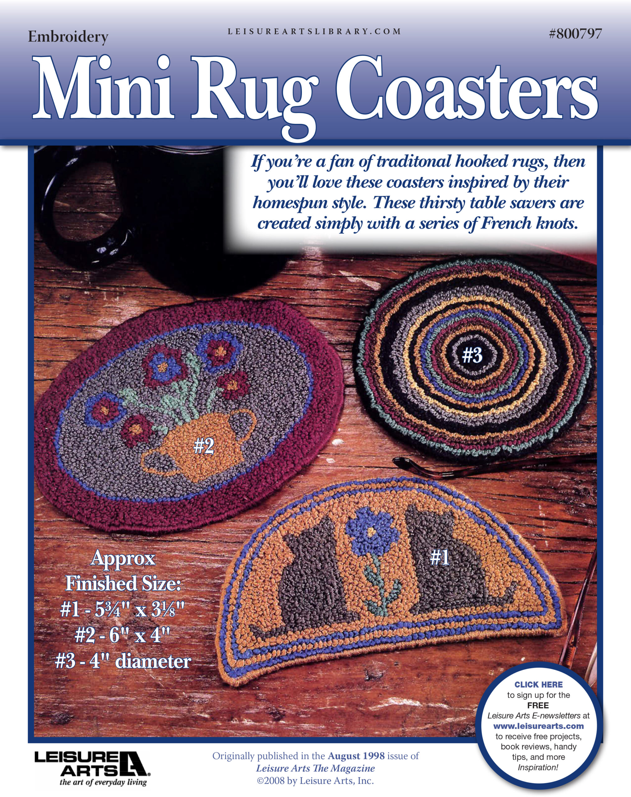 Leisure Arts Mini Rug Coasters Embroidery ePattern