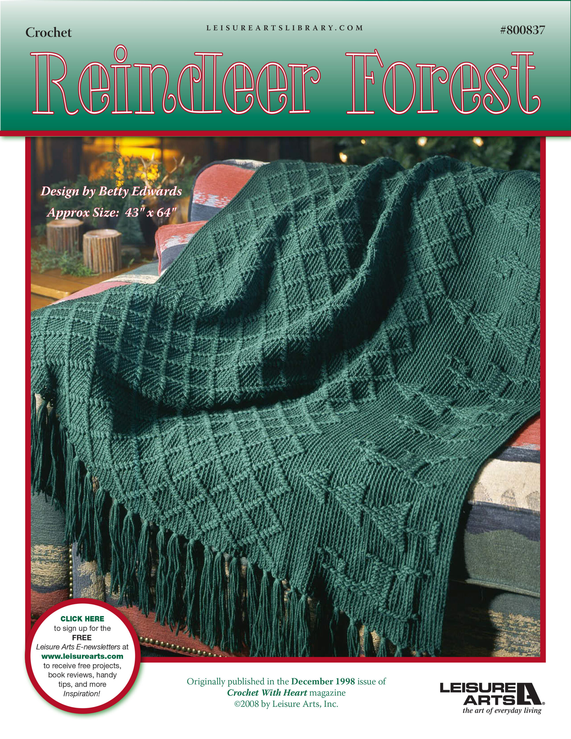 Leisure Arts Crochet with Heart Reindeer Forest Afghan ePattern