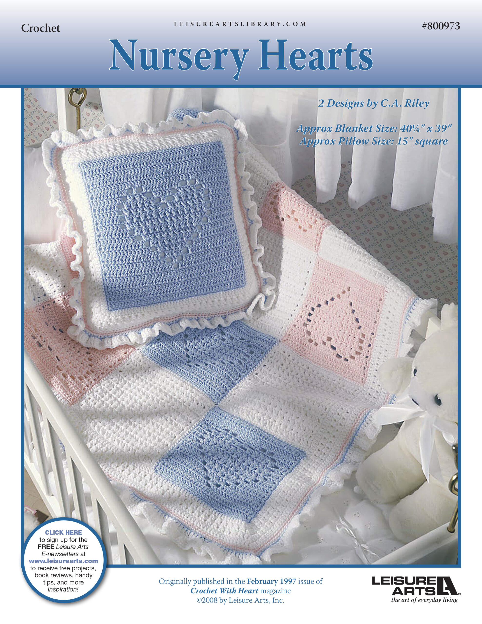 Leisure Arts Nursery Hearts Afghan Pillow Crochet ePattern