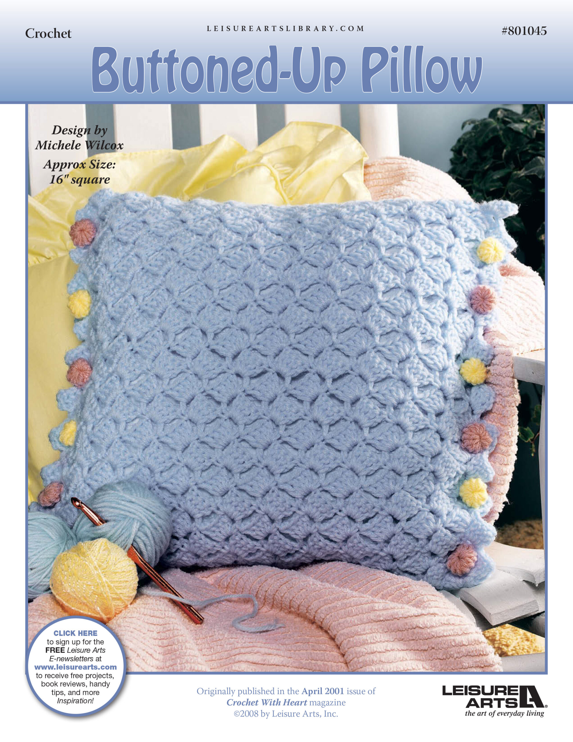 Leisure Arts ButtonedUp Pillow Crochet ePattern